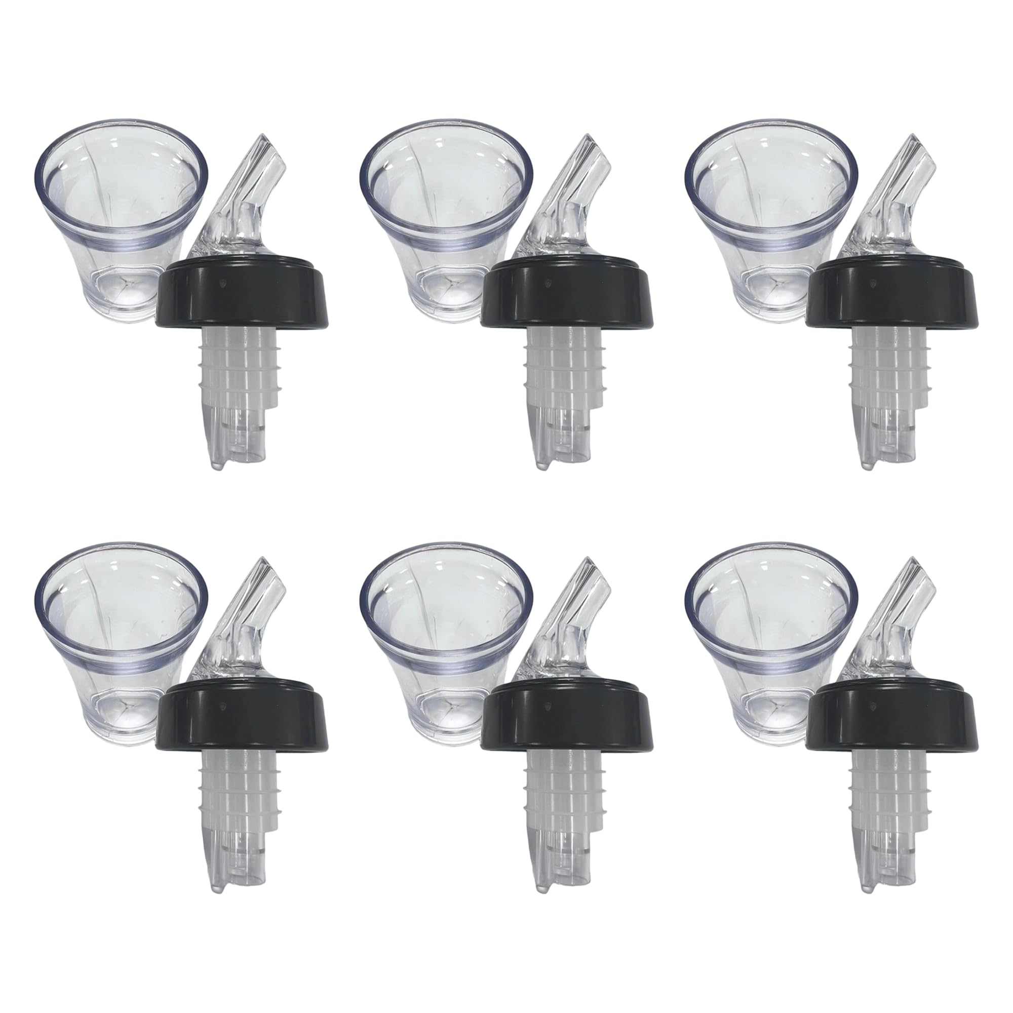 Chabrias Ltd Premium 4 in 1 Speed Pourer + 25ml Jigger Thimble Measure + Shot Glass + Dust Cap UK Made - Hygienic & Leak-Proof (6 Pack)