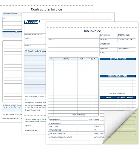Amazon.com : Dunzoom 50 Pack 3-Part Contractor Invoice Forms 50 Pack ...
