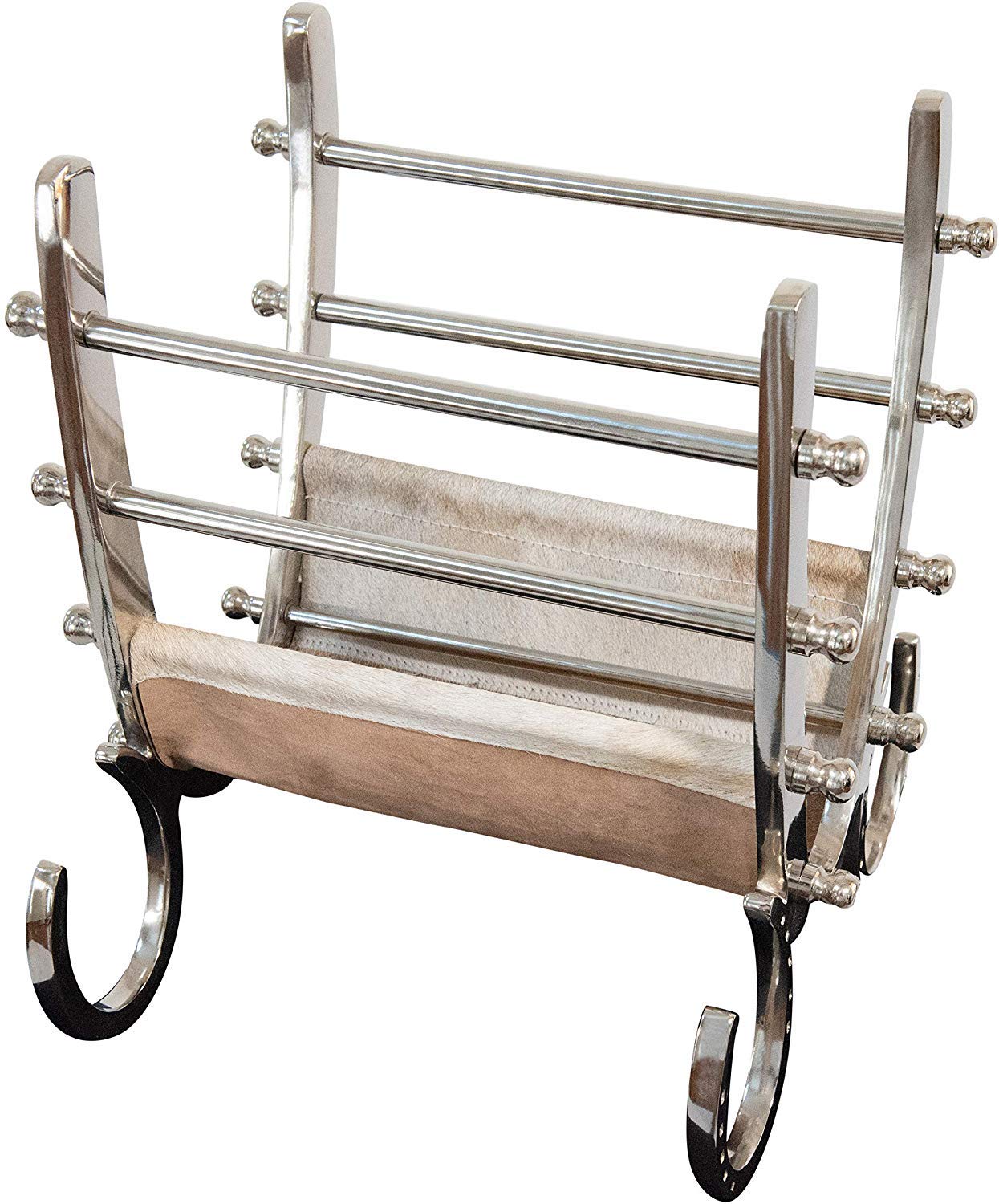 DUSTO Stainless Steel Magazine Holder (DH8026) | Leather Magazine Holder Rack | Vintage Pony Hair Leather Foldable Shelf | Magazine Organiser for Bathrooms or Offices.