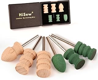 Hisew Leather Edge Burnishing Bits – Standard Set of 6 for Smoothing & Polishing Medium-Firm Leather Edges, Like Veg-Tan (400 Grit Sanding Bits + Beechwood Burnishers), Compatible with Rotary Tools