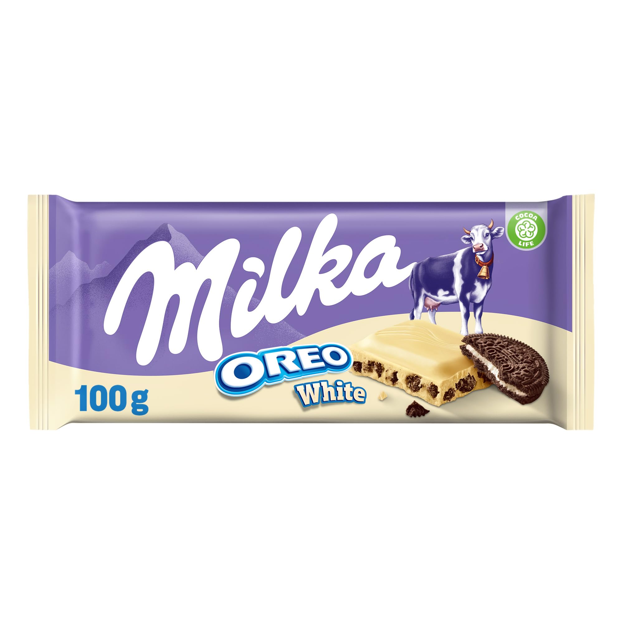 Milka Oreo Tableta de Chocolate Blanco con Trozos con Galleta Oreo y Relleno de Vainilla, 100 g