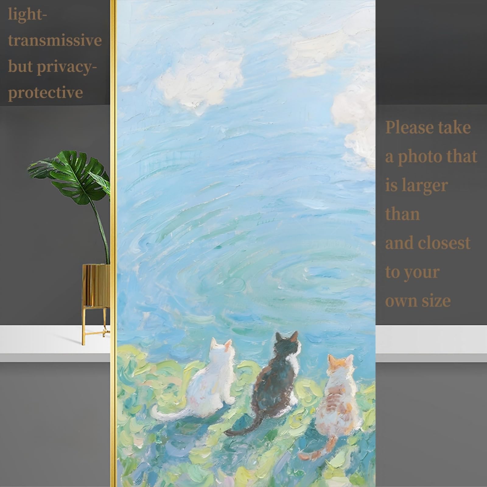 Fensterfolie Blickdicht 90x200CM 3 Katzen Statisch Selbsthaftend Dekorative Folie, Abnehmbare Glasfolien Anti-UV, für Badezimmer küche