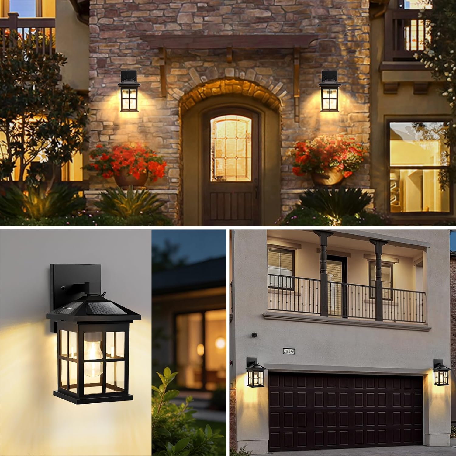 BesLowe 2-Pack Solar Wall Lights Outdoor, Aluminum Dusk to Dawn LED Porch Light, Wireless Exterior Lighting Fixtures Solar Wall Lantern Lamp Sconce Light for Outside Garage, 3000K E26 Bulbs Included
