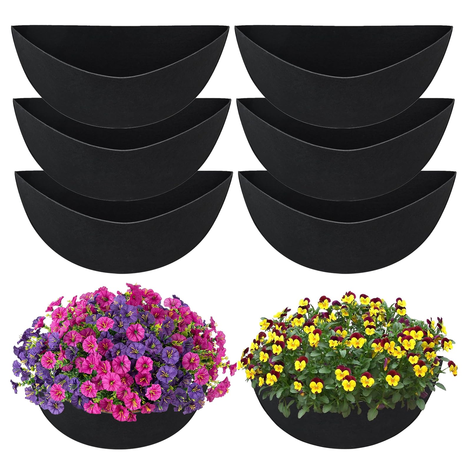 Hocklliy 6 Pcs Hanging Basket Liners 16 Inch Half Circle Felt Wall Basket Liner for Indoor and Outdoor Porch Patio Balcony Baskets Garden Wall Hanging Planter Flower Vegetables