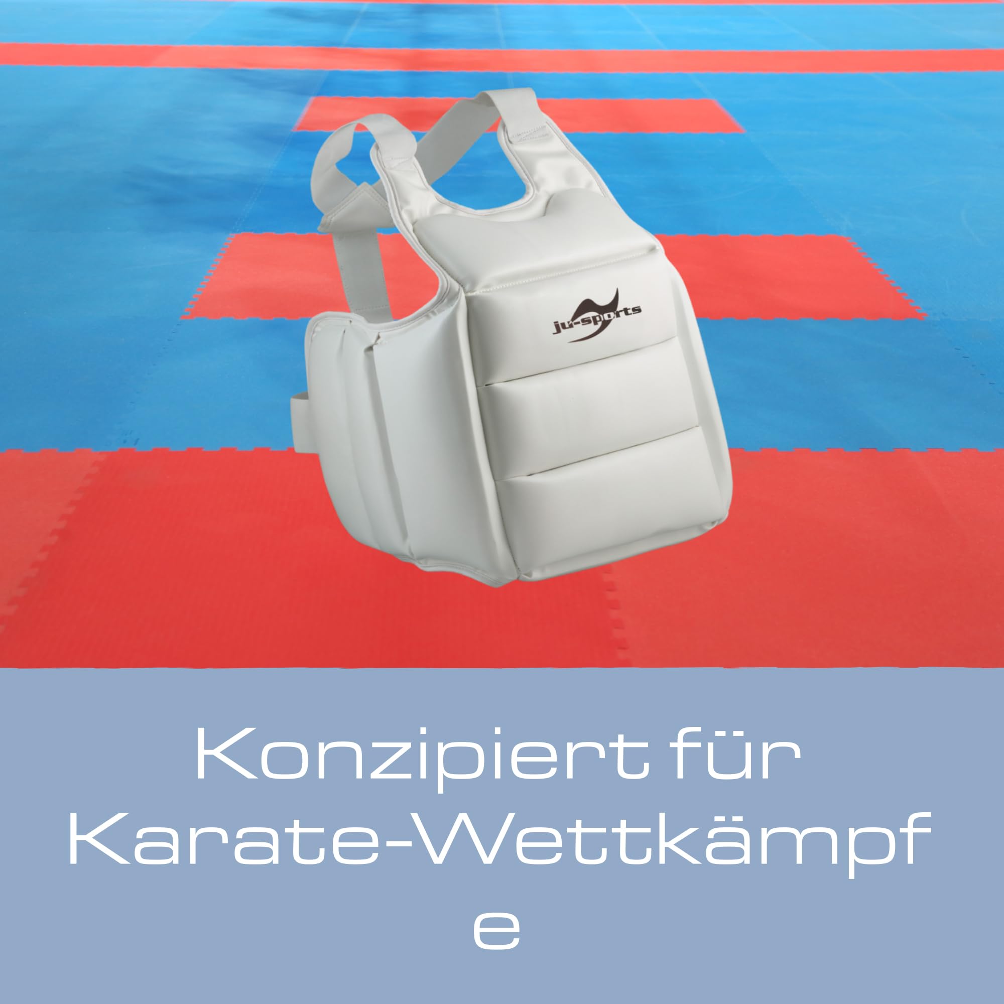 Ju-Sports Kampfweste Karate - weiß I Leichte Weste für Karate Wettkämpfe I Schnell anzulegende Kampfweste die optimal sitzt I PU-Material, Größe S-XL
