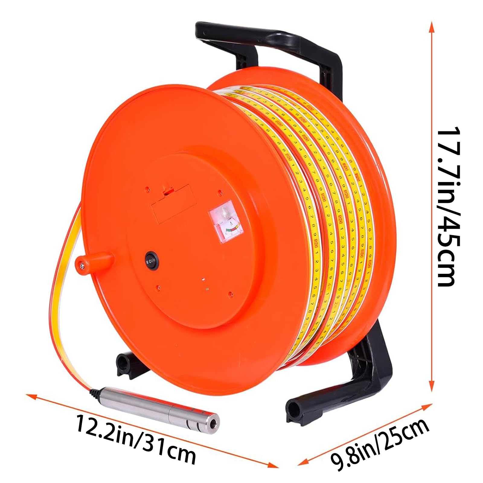 Medidor de Profundidad de Agua,100 m,con sonda de Acero Inoxidable de 25 mm y Cinta de Acero, medidor de Nivel freático a batería con señal acústica,para pozos Profundos 100M