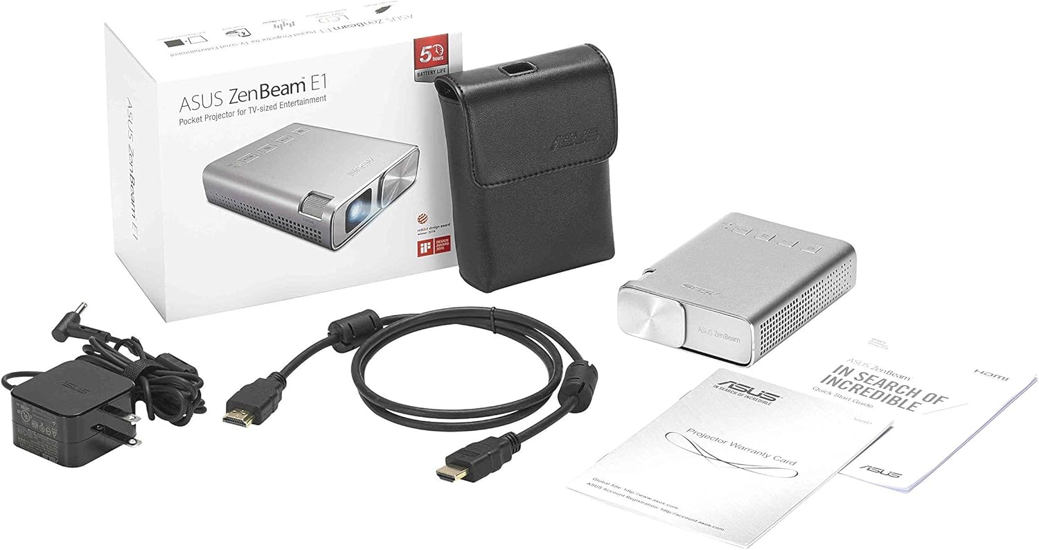 Free Shipping Over $50 ASUS ZenBeam E1 Pocket LED Projector, 150 Lumens, 6000mAh Battery, 5-hour Projection, Power Bank, Auto Keystone Correction, HDMI/MHL (Renewed)