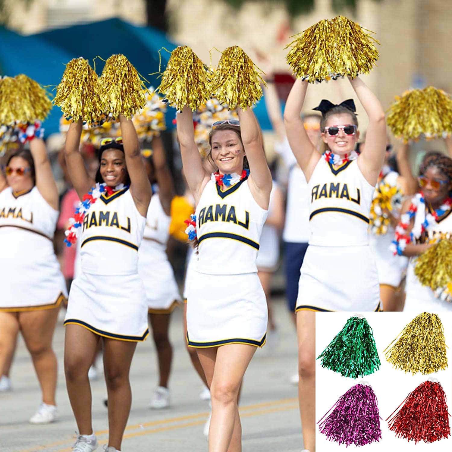 Wxinsheng Pompones para Animadoras,8PCS Cheer Leader Poms Animadora Poms Pompones de Plástico para Reuniones Deportivas,Competiciones Deportivas,Celebraciones Navideñas(4 Colores) — view 5