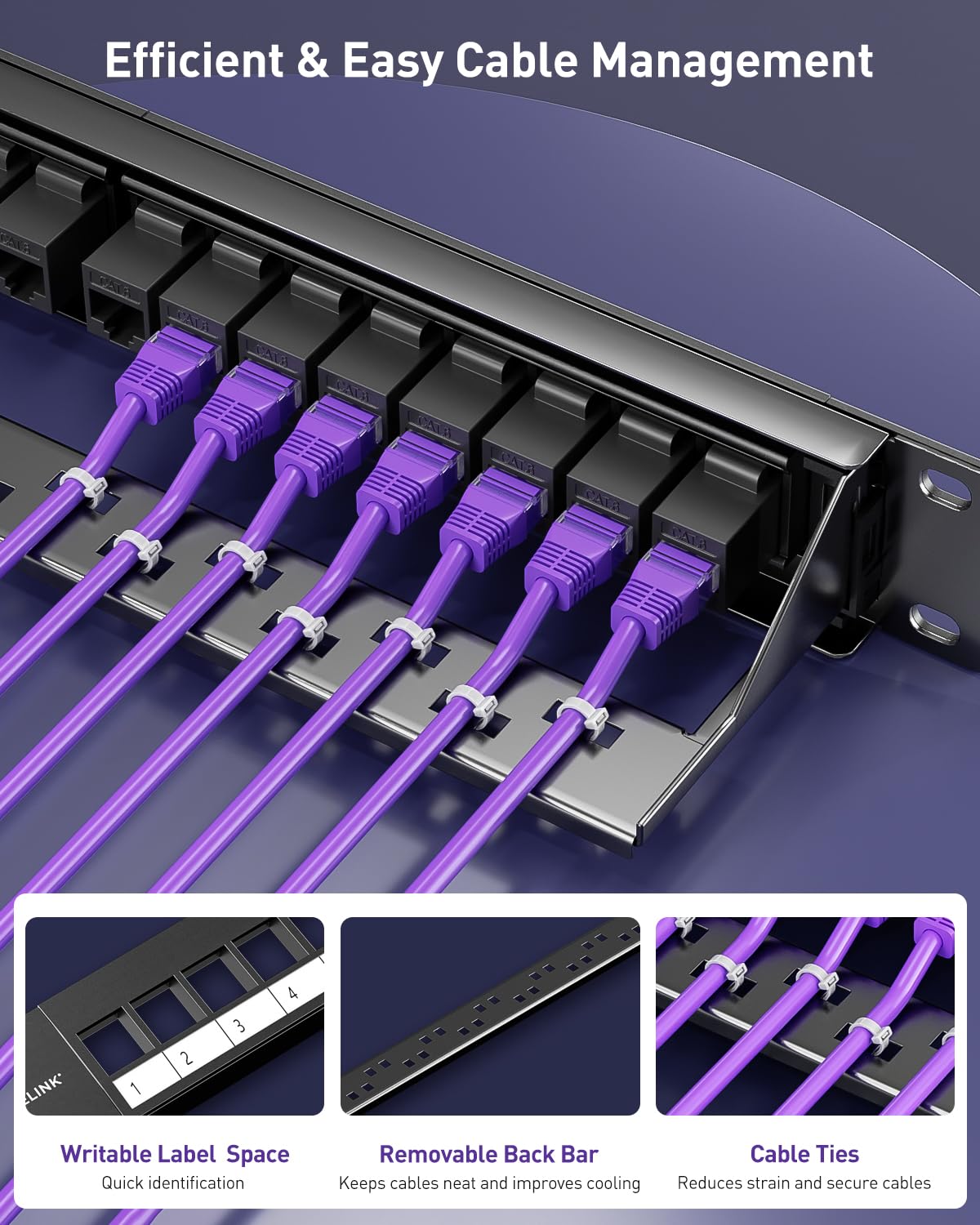 VCELINK 24 Port Keystone Patch Panel, with 20 x Blank Keystone Jack Inserts, Blank 1U CAT6 Rackmount Panel with Removable Cable Management Bar for RJ45/RG6/Fiber Keystone, 19 Inch