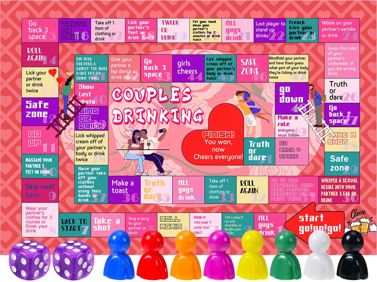 VIBNRIX Couples Drinking Game Board - Fun & Romantic Party Game for Couples or Double Dates (8 Players, Age 18+)