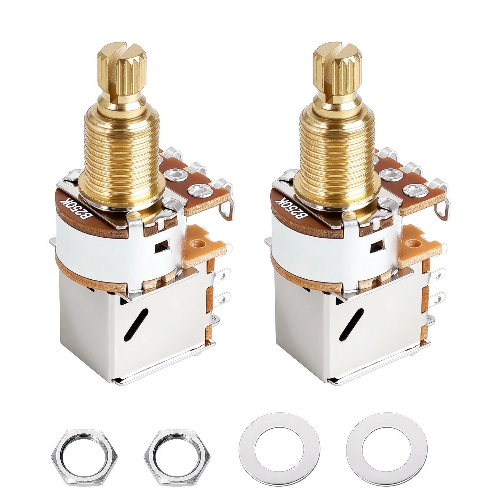 Banworks Brass B250K Imperial 3/8" Thread Push Pull Guitar Pots 18-Spline