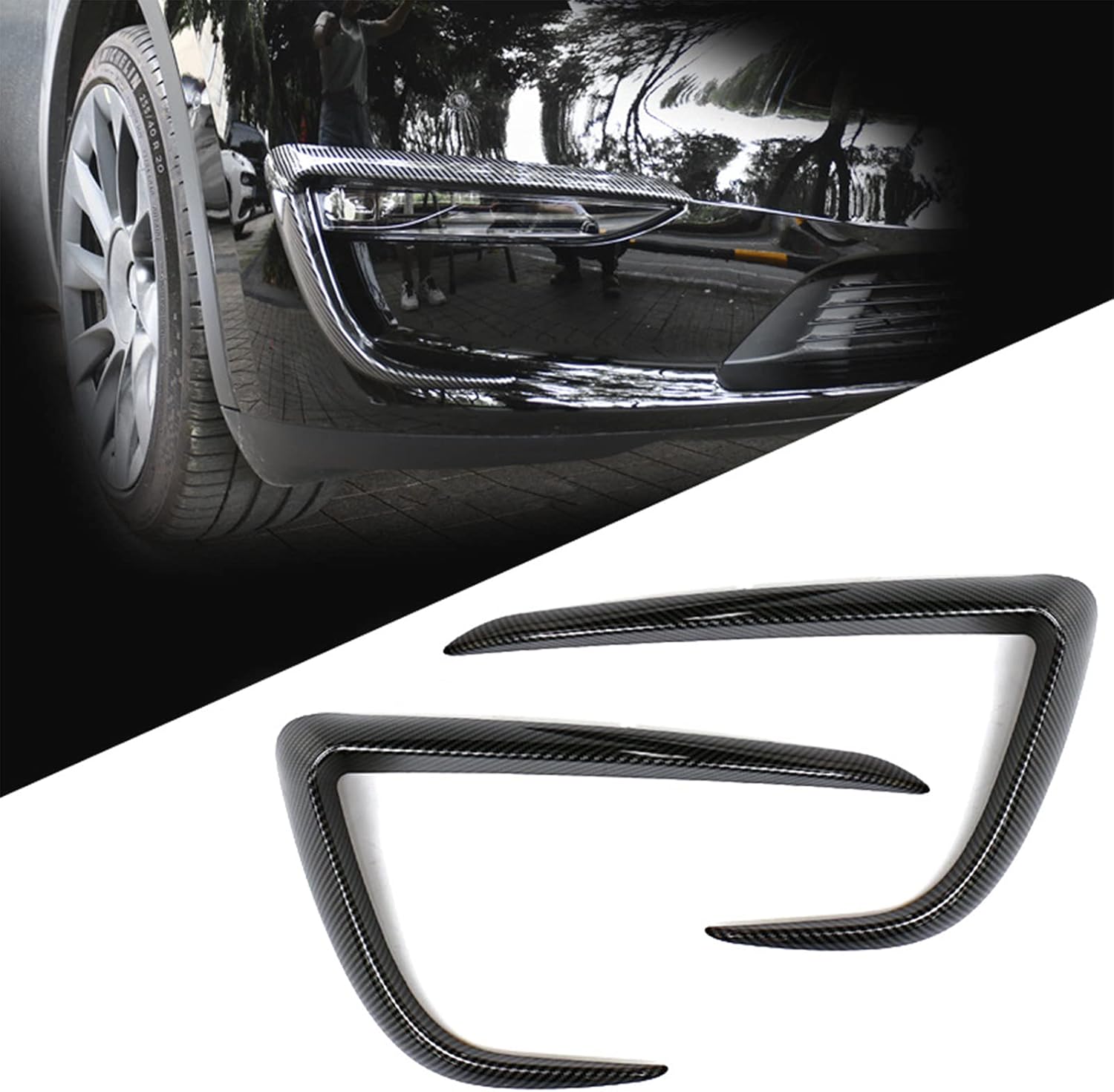 for Tesla Model Y Front Fog Light Trim Cover Fog Lamp Frame Blade Trim Eyebrow Spoiler for Tesla Model Y 2019 2020 2021 2022 2023 (ABS Glossy Carbon Fiber)