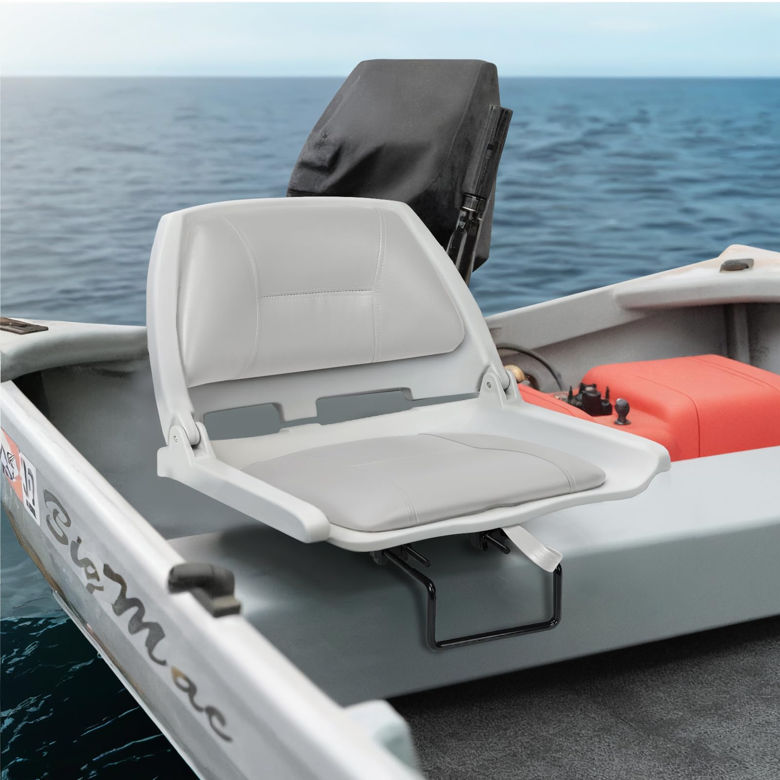 ERGOSEAT Seggiolino pieghevole per barca da pesca imbottito con schienale (grigio-guscio)