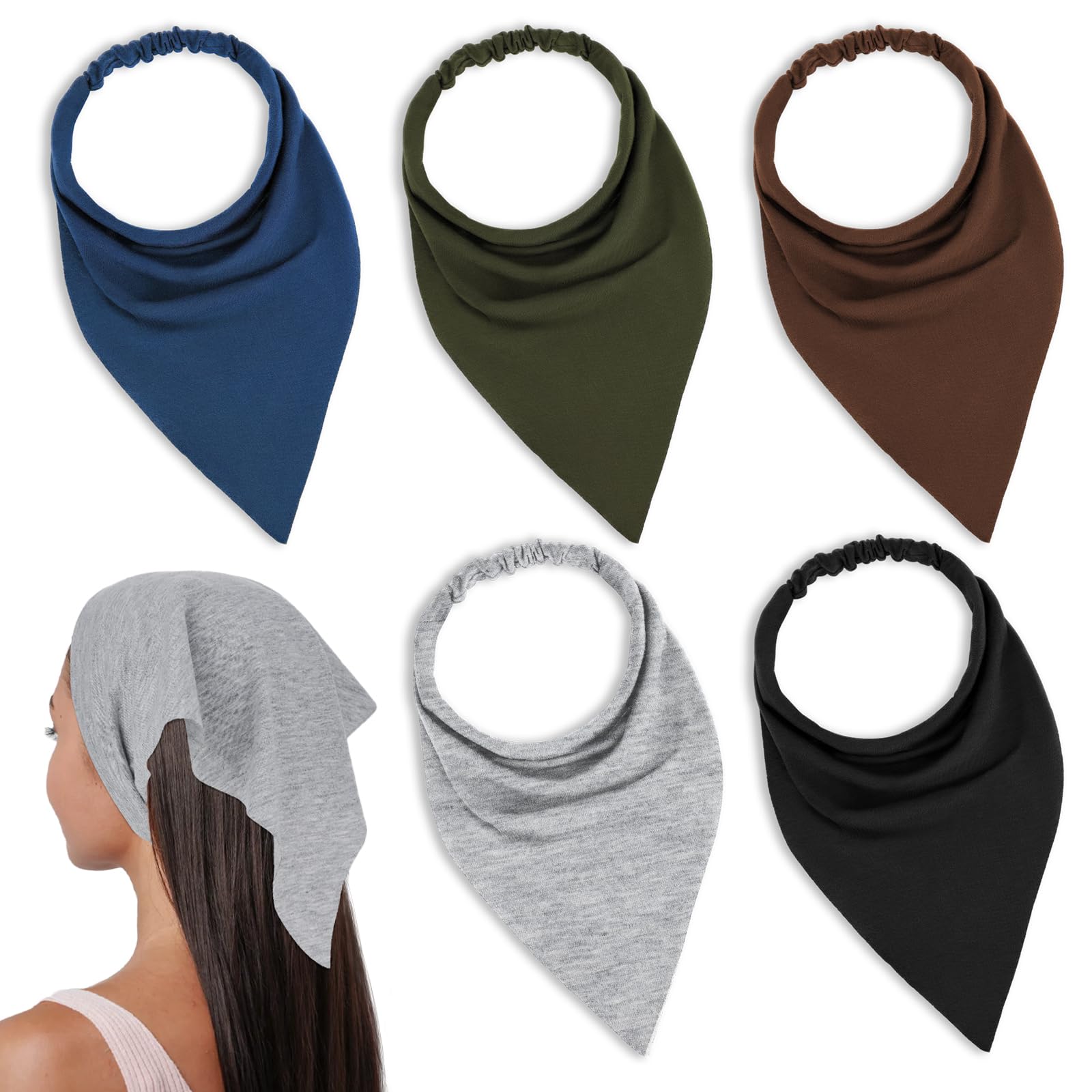 Pack of 5 Cotton Hair Scarf, Headscarf for Women, Fabric Headwear, Triangle Headscarf, Headscarf in Various Colours, Boho Bandana, Headbands, Handkerchief, Loc Headbands for Women Hair-image-16
