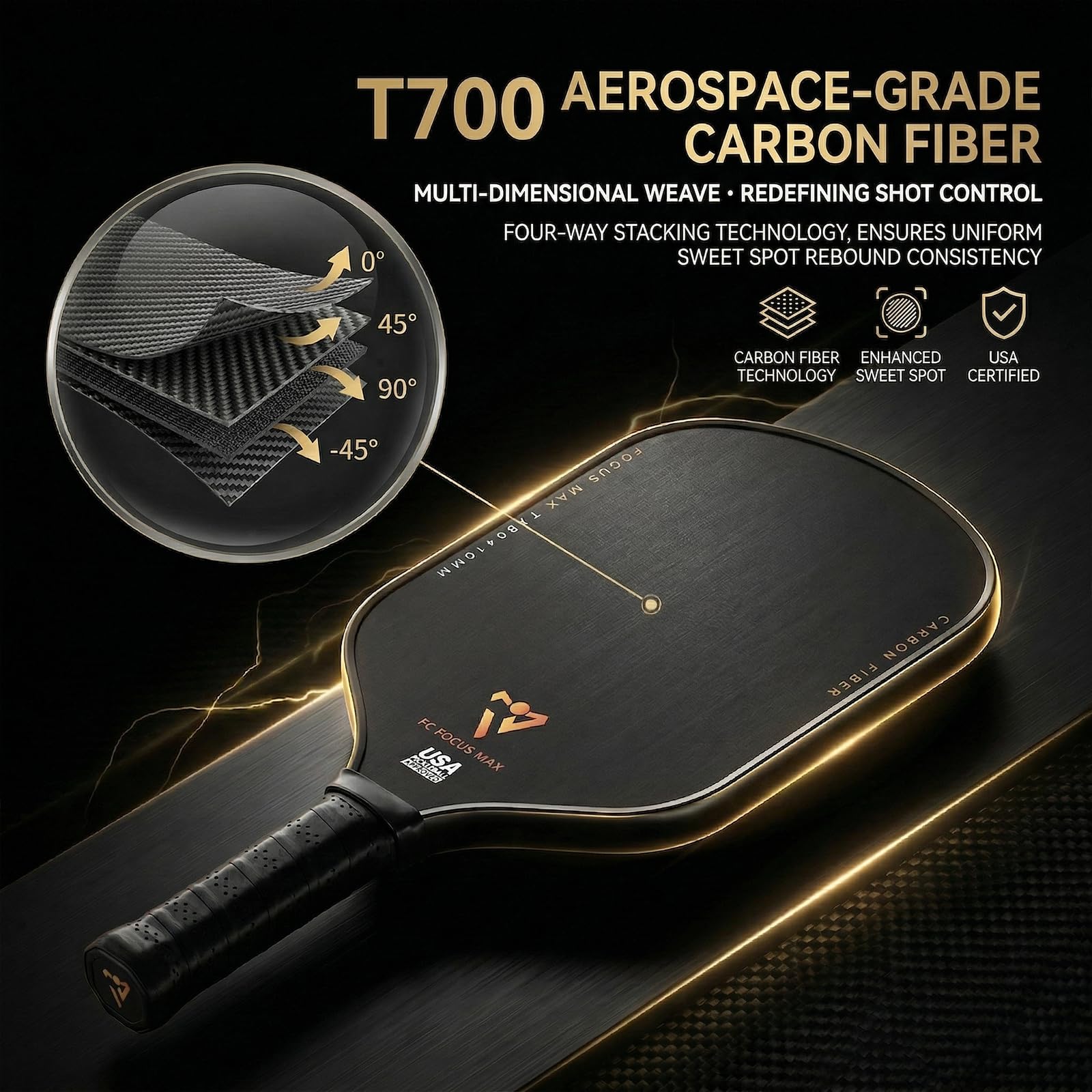 Amazon.co.jp: T700 カーボンファイバーピックルボールパドル