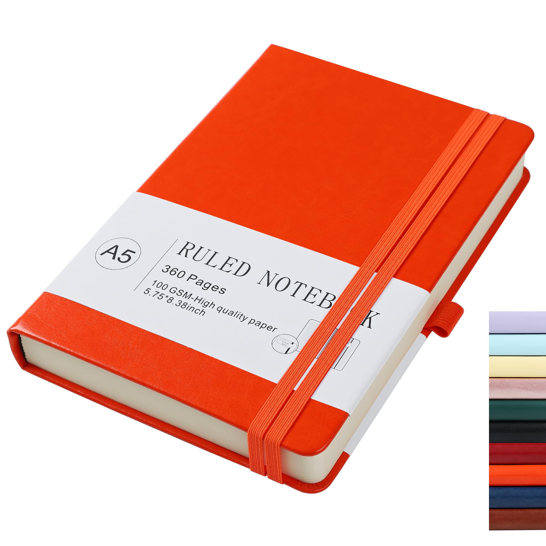 pftvalue Tagebuch, Notizbuch für Damen/Herren, Tagebücher zum Schreiben, A5, 180 Blatt, 360 Seiten, College-Notizbuch, 100 g/m², liniertes Papier, Leder, Hardcover, 15 x 21 cm, Orange