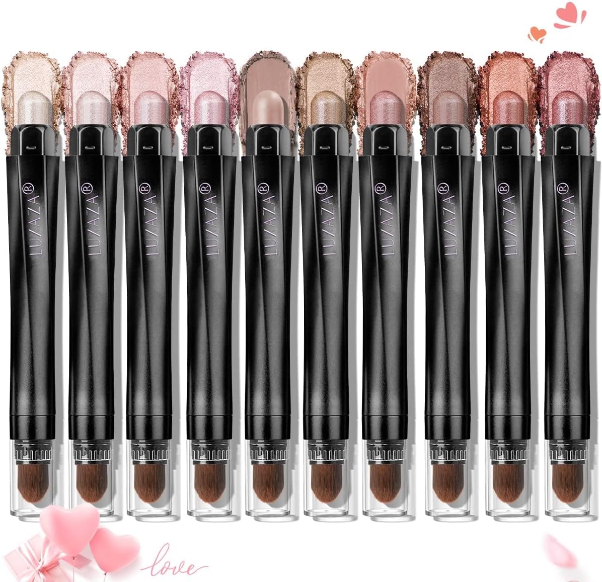 10PCS Eyeshadow Stick,Shimmer And Neutral Champagne Pink Metallic Eye Shadow sticks,Cream Eyeshadow Pencil Crayon with Smudge-proof & Waterproof,Eye Brightener Stick