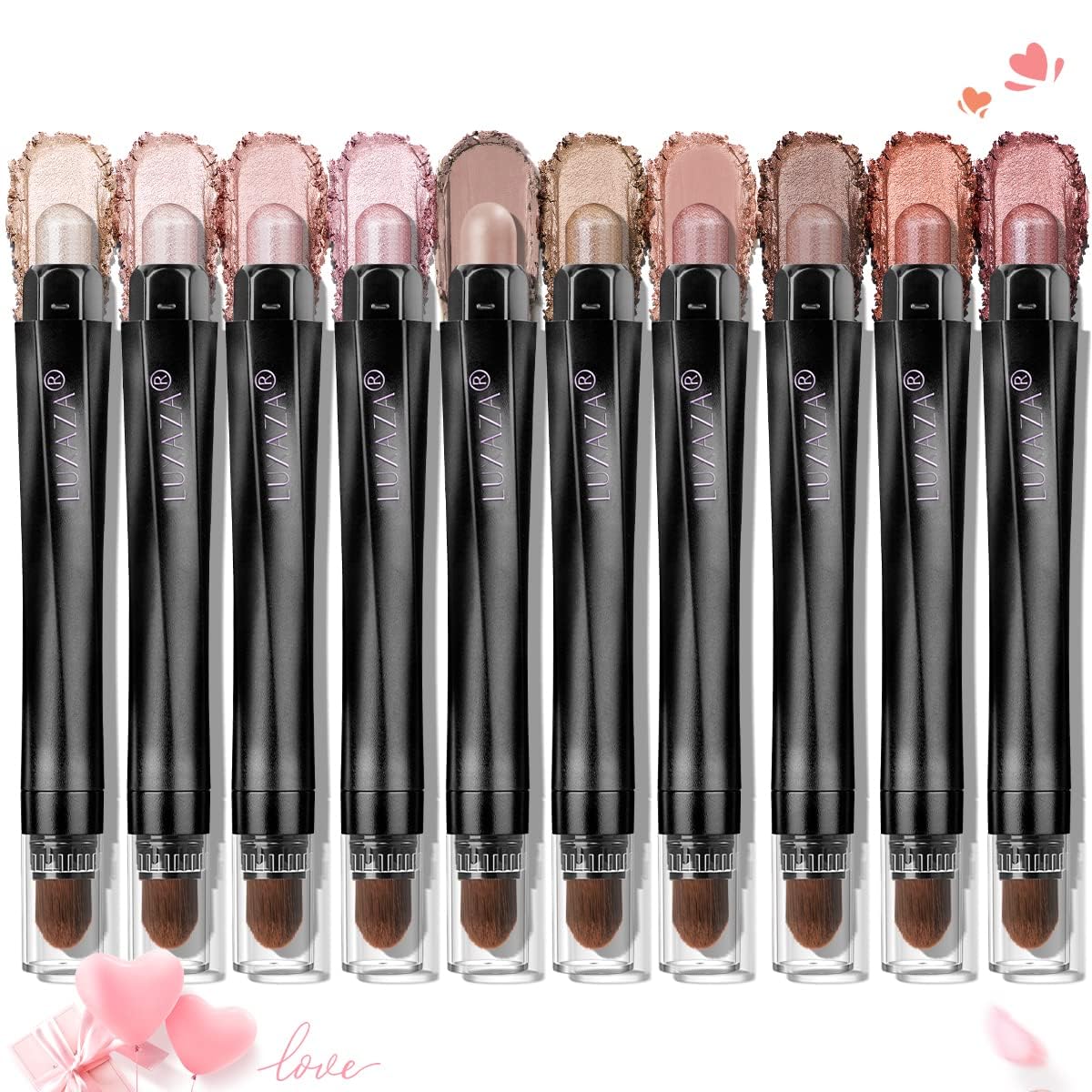 10 lápices delineadores de ojos, sombra de ojos metálica rosa champán brillante y neutro, lápiz de sombra de ojos crema con lápiz a prueba de manchas e impermeable, barra iluminadora de ojos