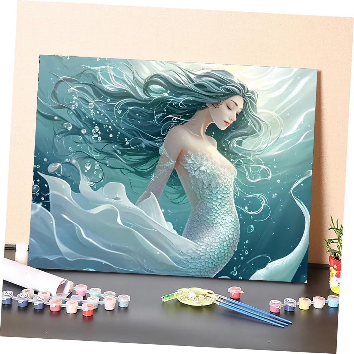 Meerjungfrau Malen Nach Zahlen, DIY Set Erwachsene Malen Nach Zahlen Schipper, auf Leinwand Acrylmalerei Nach Zahlen mit 3 Pinsel und Acrylfarben Basteln Mädchen Geschenk 100X150cm (Rahmenlos) I-10049