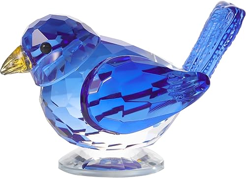 Qianwei Figura de pájaro de cristal azul coleccionable Figuras de animales de cristal hechas a mano con cristal para oficina, escritorio, mesa,