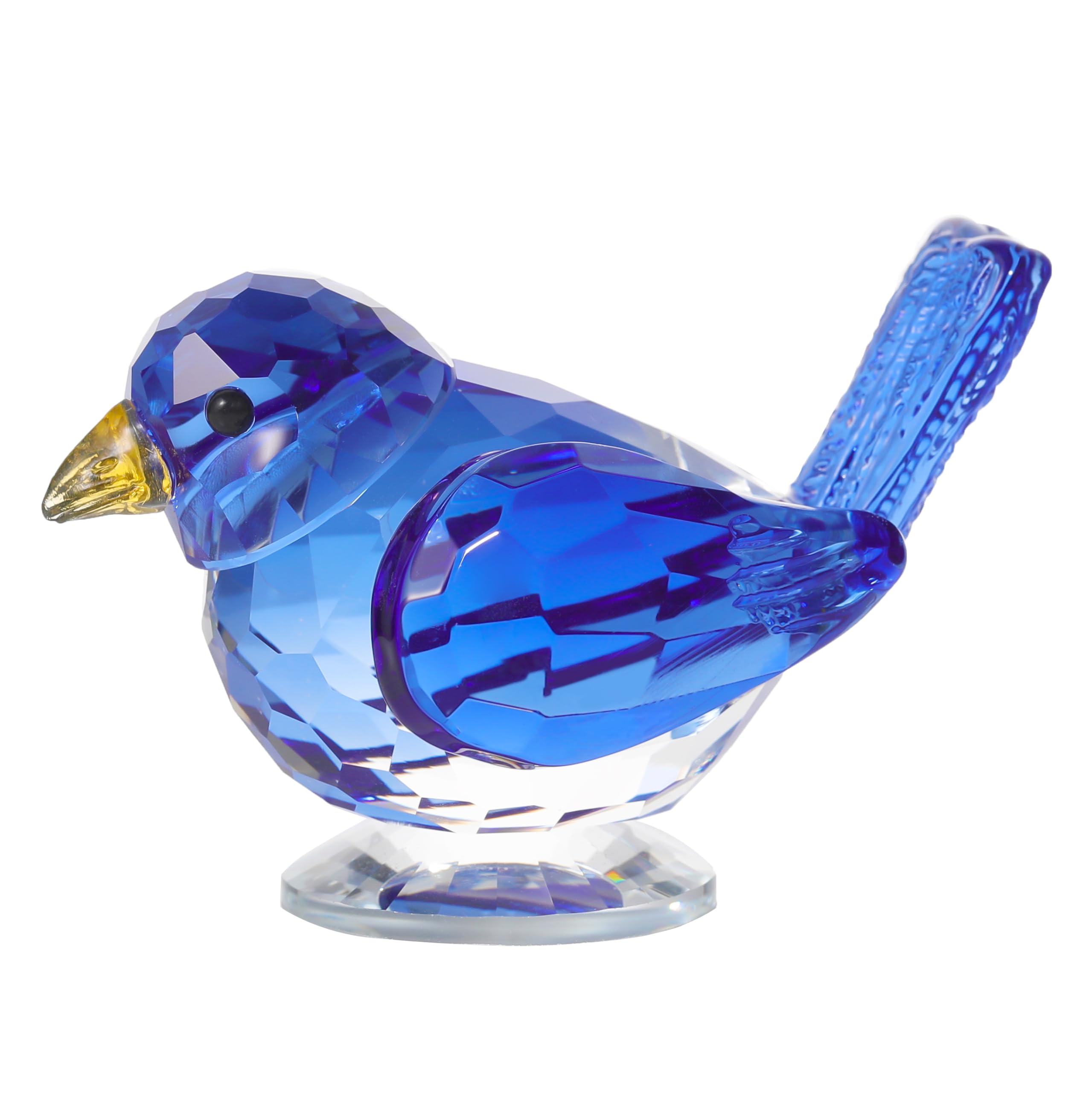 Qianwei Blue Crystal Bird Figurine Collectible - Handmade Glass Animals Figurines Crystal Office Desk Table Home Decor Paperweight