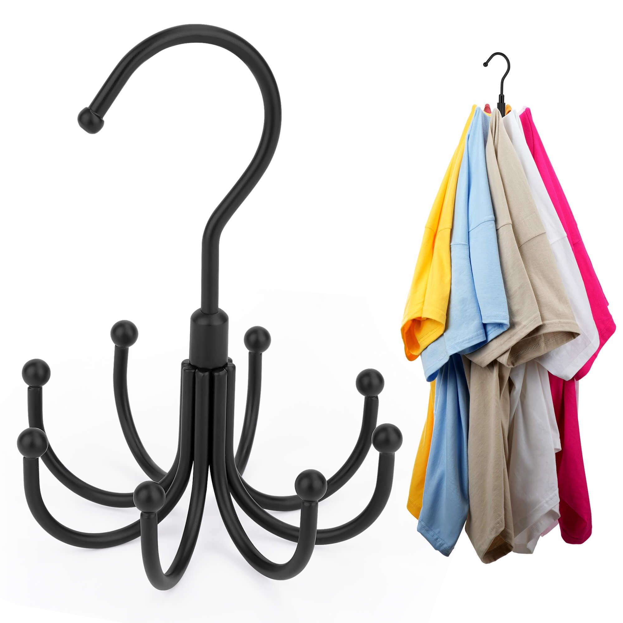 ZEDODIER Perchas para ahorrar espacio para ropa, perchas giratorias resistentes para camisas con 8 ganchos, organizador de múltiples camisas antideslizantes para camisetas, sudaderas con capucha