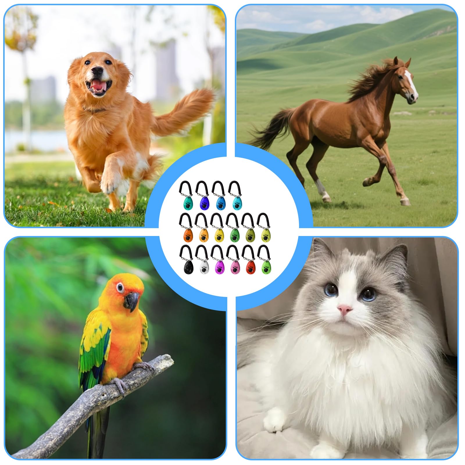 GBKDQQ Clicker professionale per cani, 16 pezzi, con cinturino da polso, clicker con grande pulsante per cani, gatti, cavalli, educazione e addestramento del cane