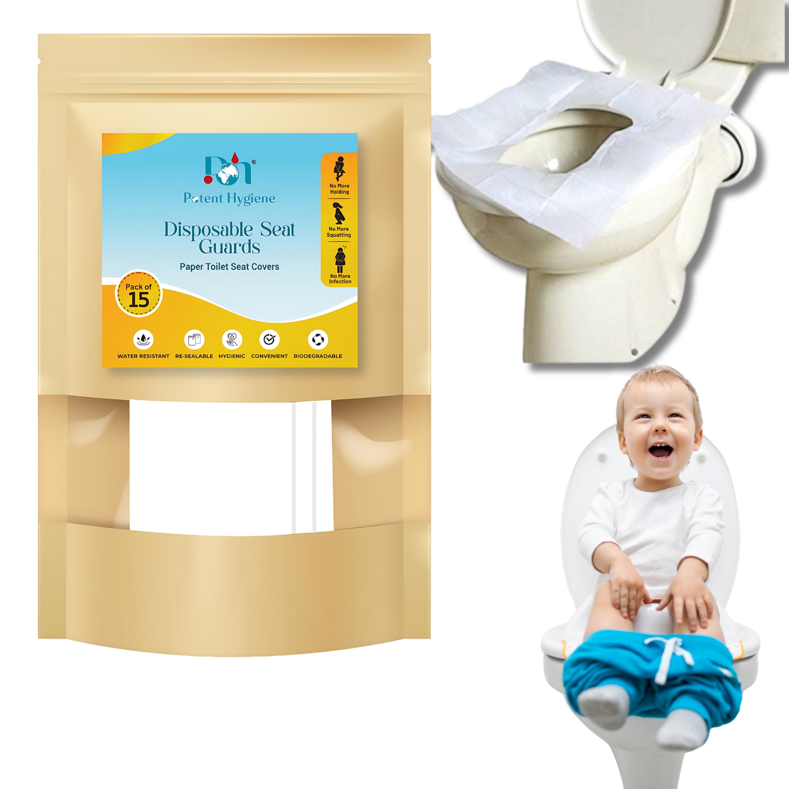 Potent Hygiene Toilet Seat Covers | Disposable | Waterproof | Adults & Kids | Travel Pack for Public Restrooms, Airplane, Camping | No UTIs | Biodegradable (30 Sheets / 2 Packs) (B0D86RFSRY) Amazon Price History, Amazon Price Tracker