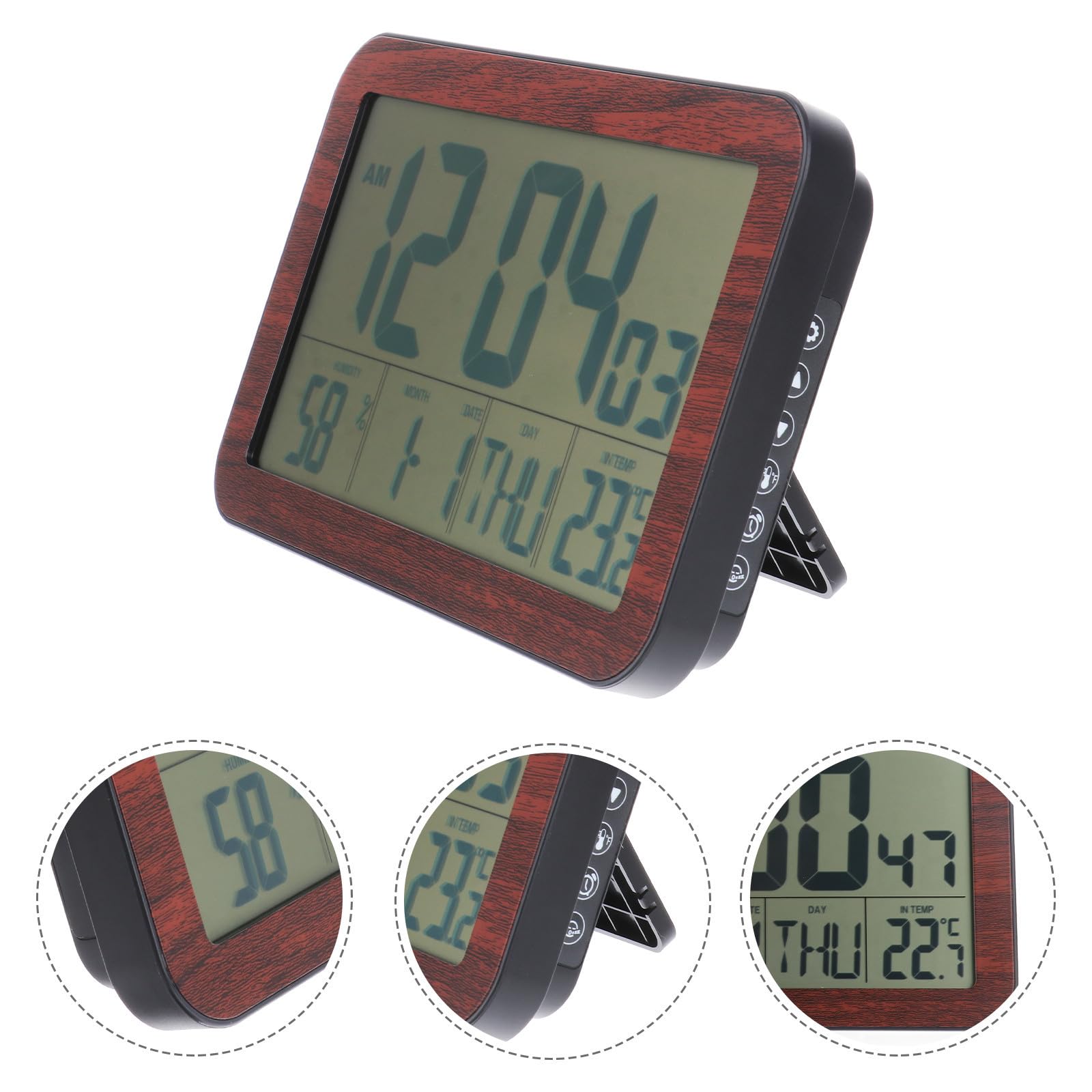 HOMSFOU Orologio Digitale da Parete Nero Calendario Perpetuo e Temperatura, Silenzioso e Auto-regolante in Plastica per Ufficio e Soggiorno Moderno
