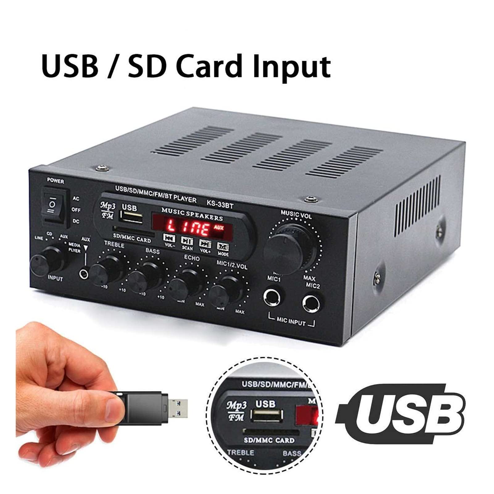 Bluetooth Amplificador estéreo HIFI Audio digital Home Karaoke Power Amplificador AUTOM AUTO AMPLIFICADOR HIFI USB Procesador de audio