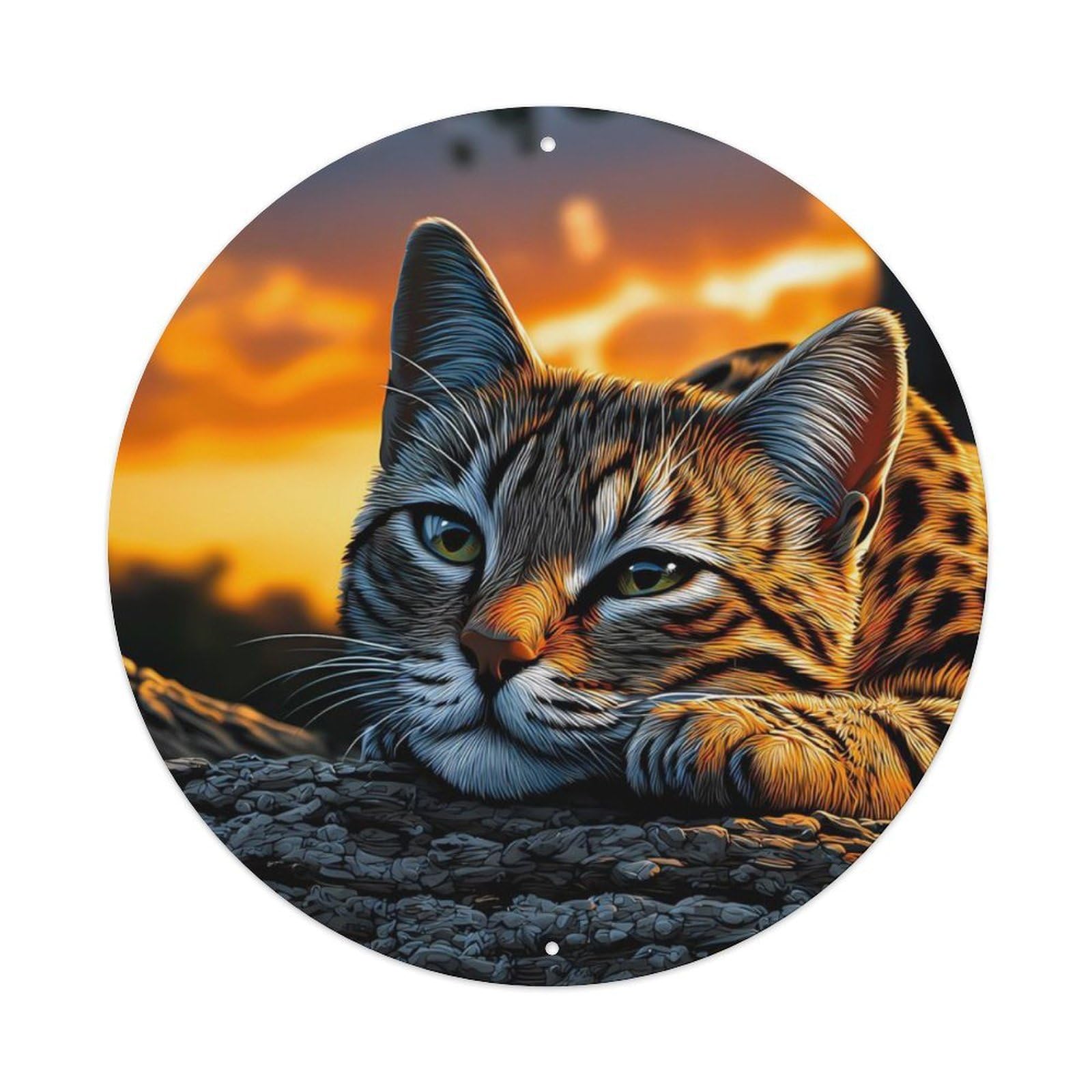 Animal Bengal Leopard Cat Sunset Wildlife Nature Vintage Metal Tin Sign Plaque Wall Decor for Cafe, Club Bar, Office, Garden Metal Poster 8x8Inch