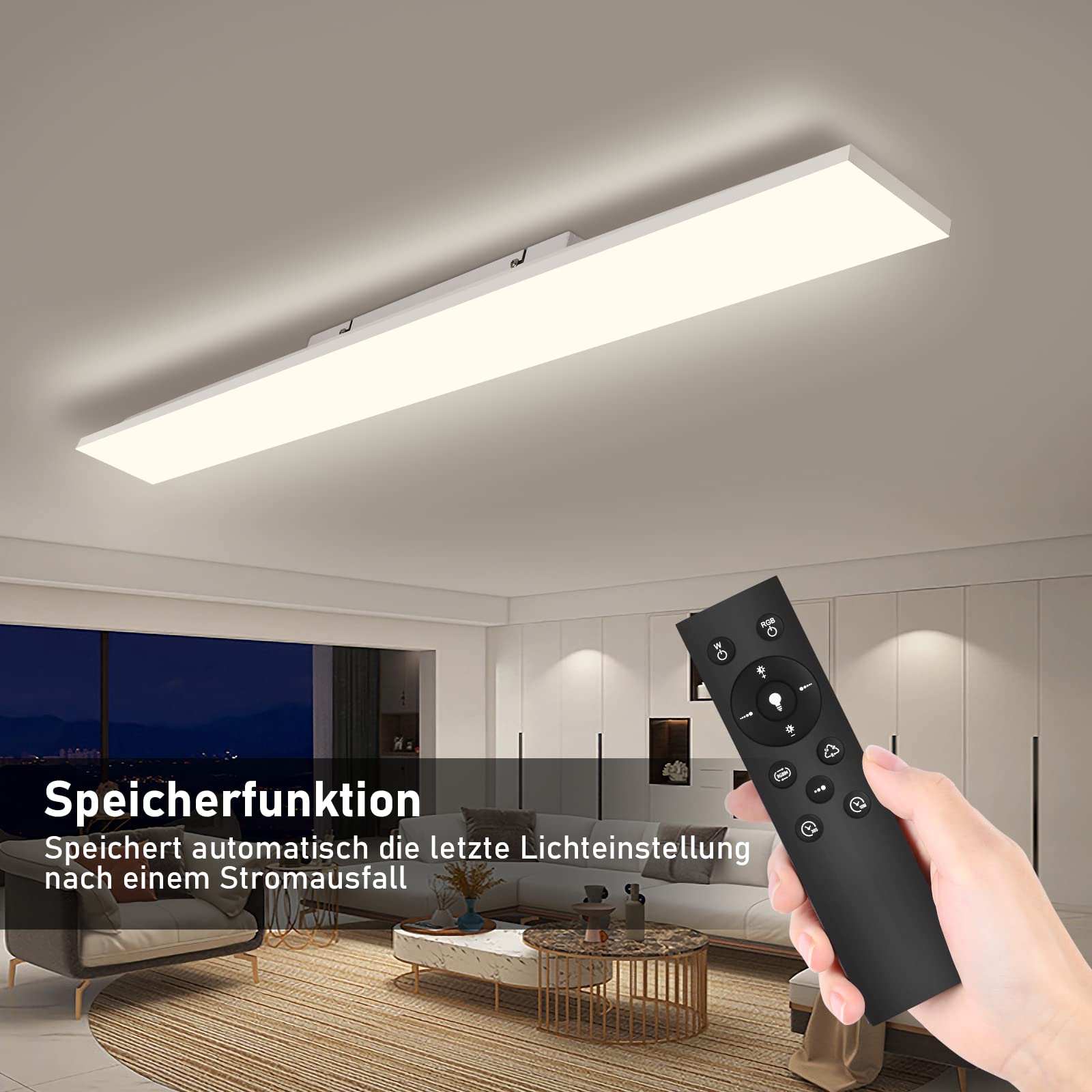 OTREN LED Deckenleuchte Panel 100x25CM, 36W Deckenlampe Flach Dimmbar