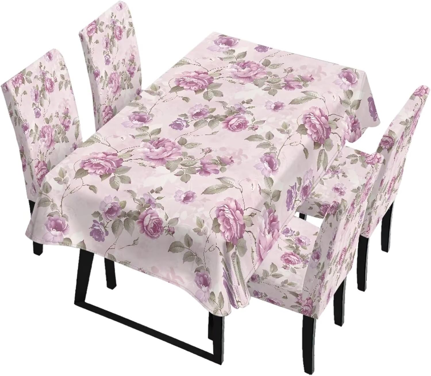 5 Pieces Dining Chair Slipcovers Set Include Chair Seat Covers and Rectangle Table Cloth, Stretch Tablecloths Scratch-Resistant Seat Protector, Butterfly Marble Black White