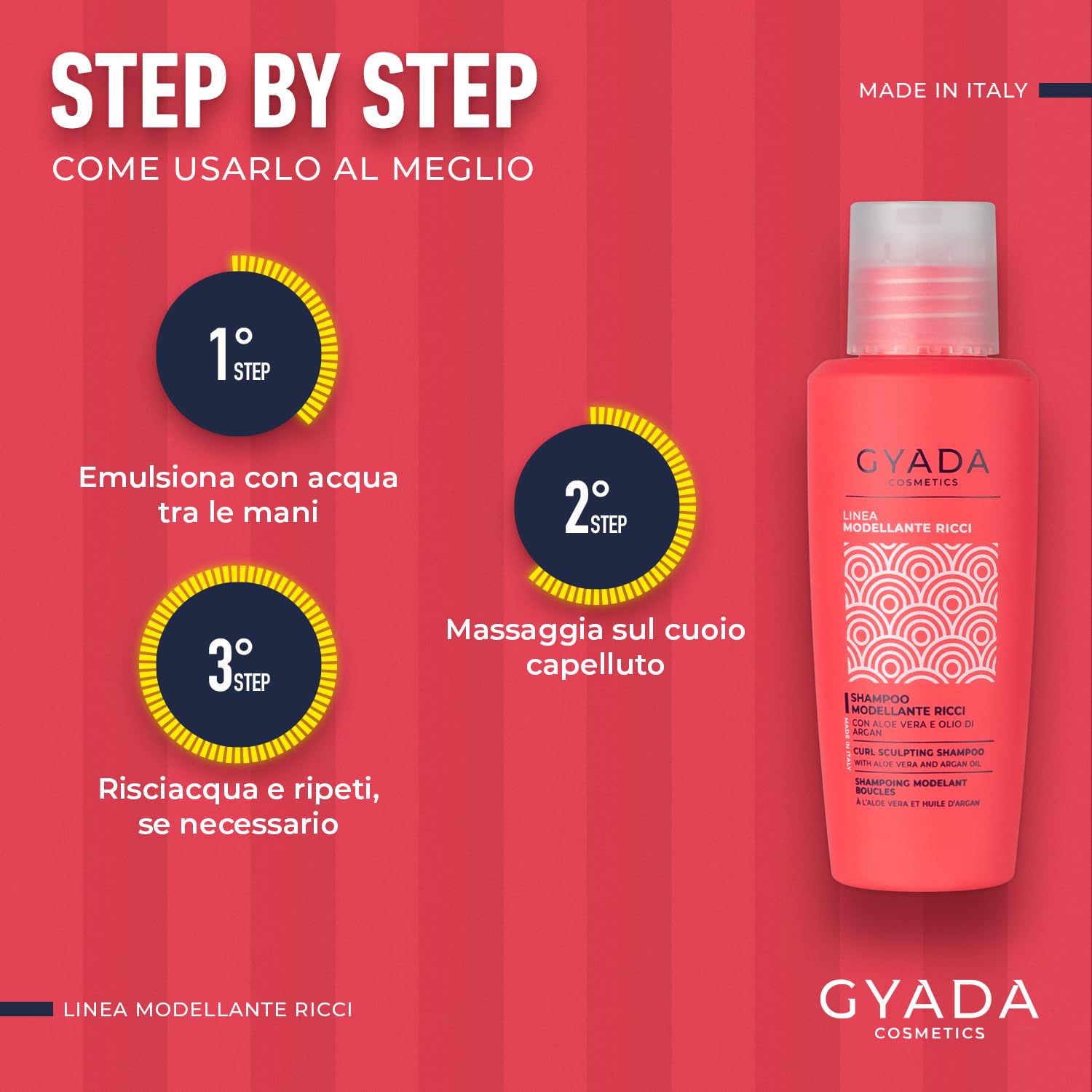 GYADA COSMETICS, Shampooing Remodelant Bouclé, pour cheveux bouclés et ondulés, Nettoyage doux, Hydratant, Élastifiant, Action anti-frisottis, à l’Aloe Vera et à l’huile d’Argan, 100 ml
