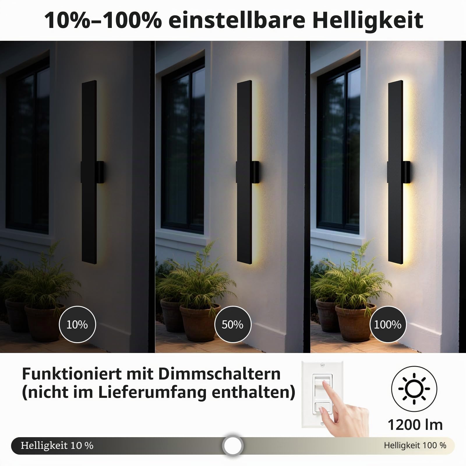 2 Pack 150CM Moderne Wandleuchte Aussen, 3000K 4000K 5000K 10% -100% Dimmbare Wandlampe, IP65 Wasserdichte Outdoor Wandleuchte Für Haus, Veranda, Garage, Patio, Hof, Eingang Schwarz
