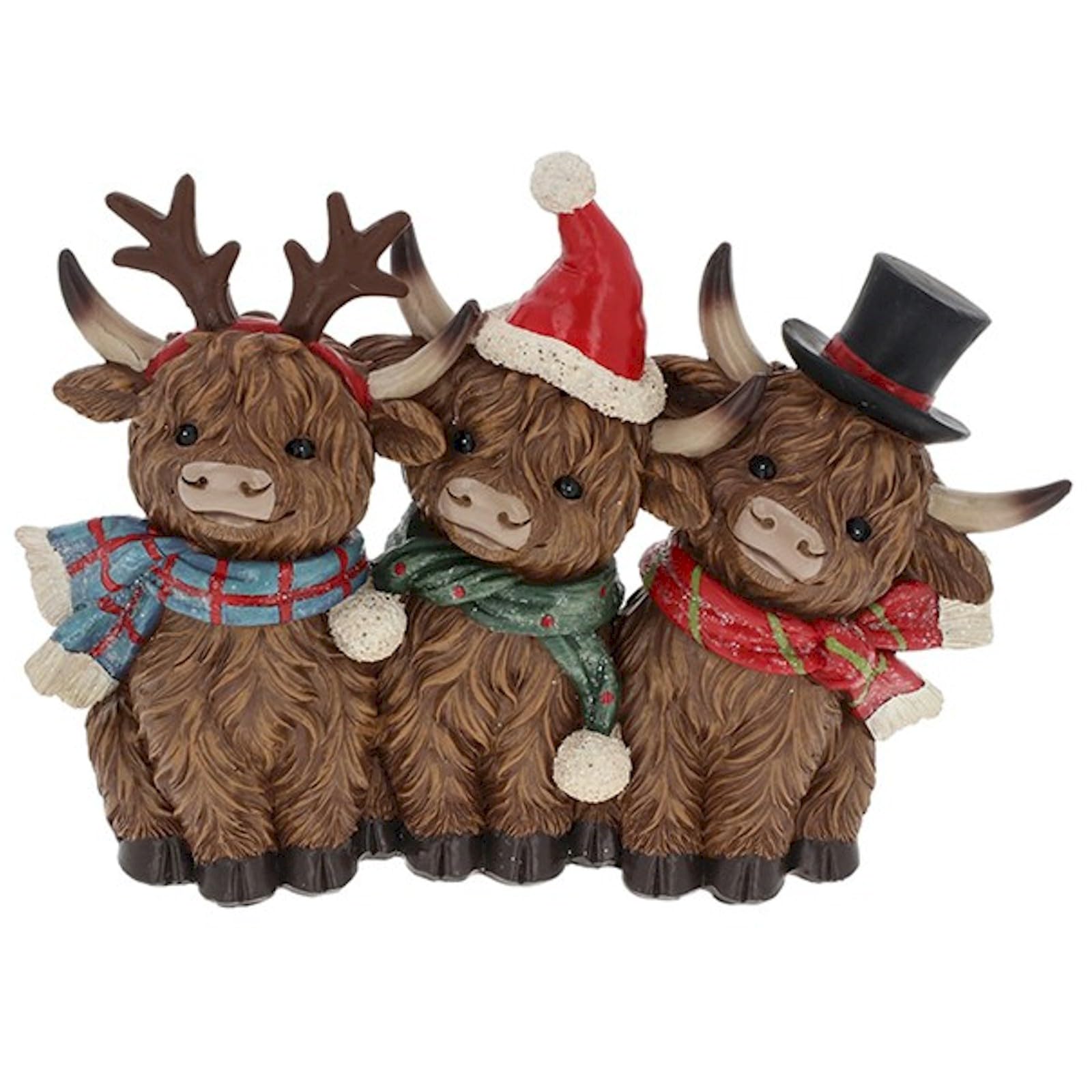 Shudehill Giftware Multicolor Merry Christmas Trio Of Highland Cows Ornament Figurine - Christmas Decoration