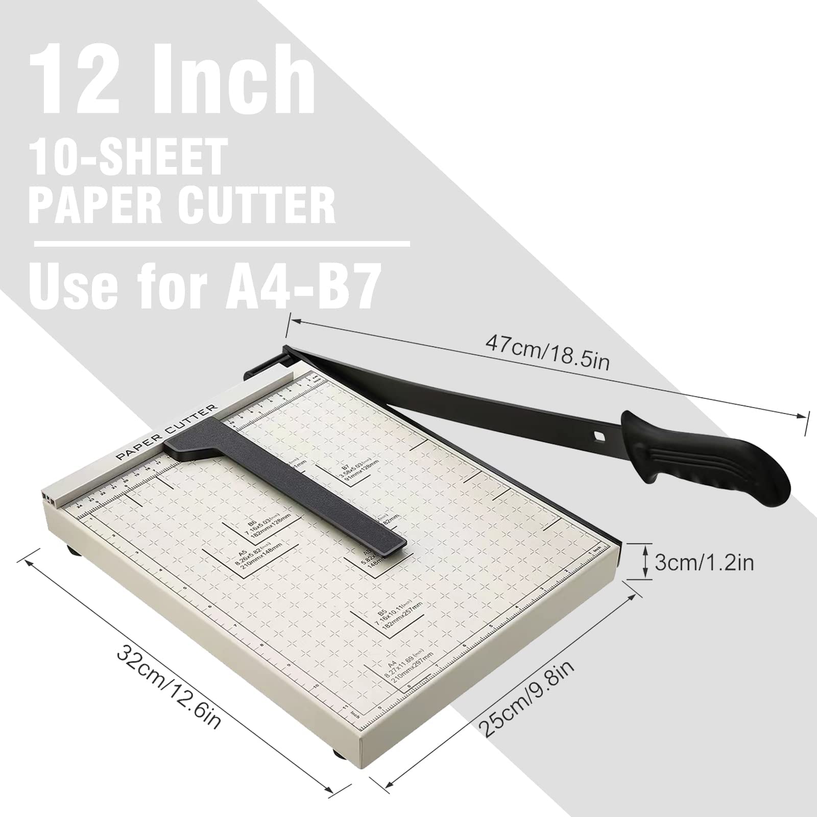 Papierschneider A4, Profi Hebelschneider Rollenschneider Schneidergerät für Schule & Büro, Schnittlänge 47cm, Schnittleistung 10 Blatt