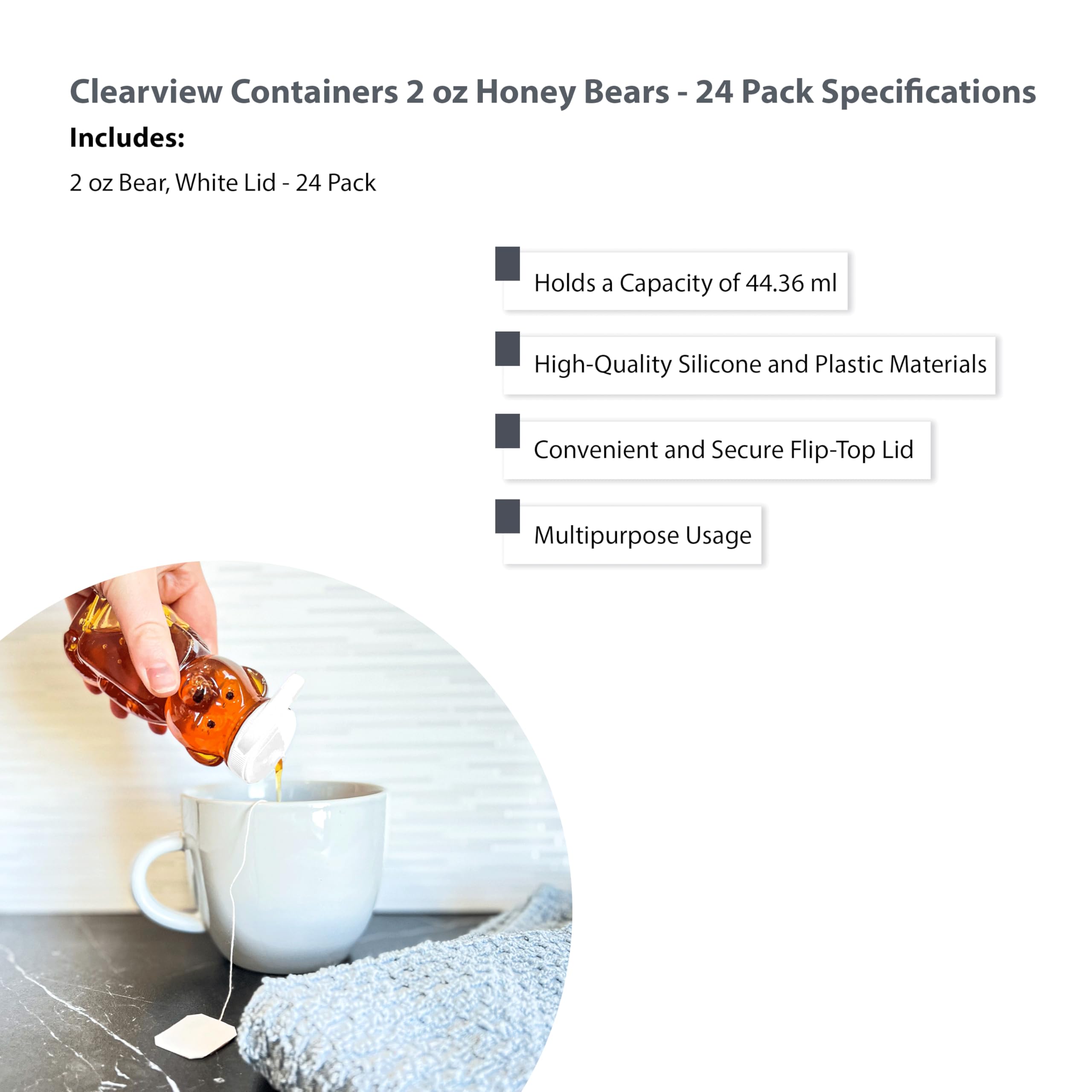 CLEARVIEW CONTAINERS | 8 Ounce Honey Bears With Flip Top Lid | Perfect For Holidays