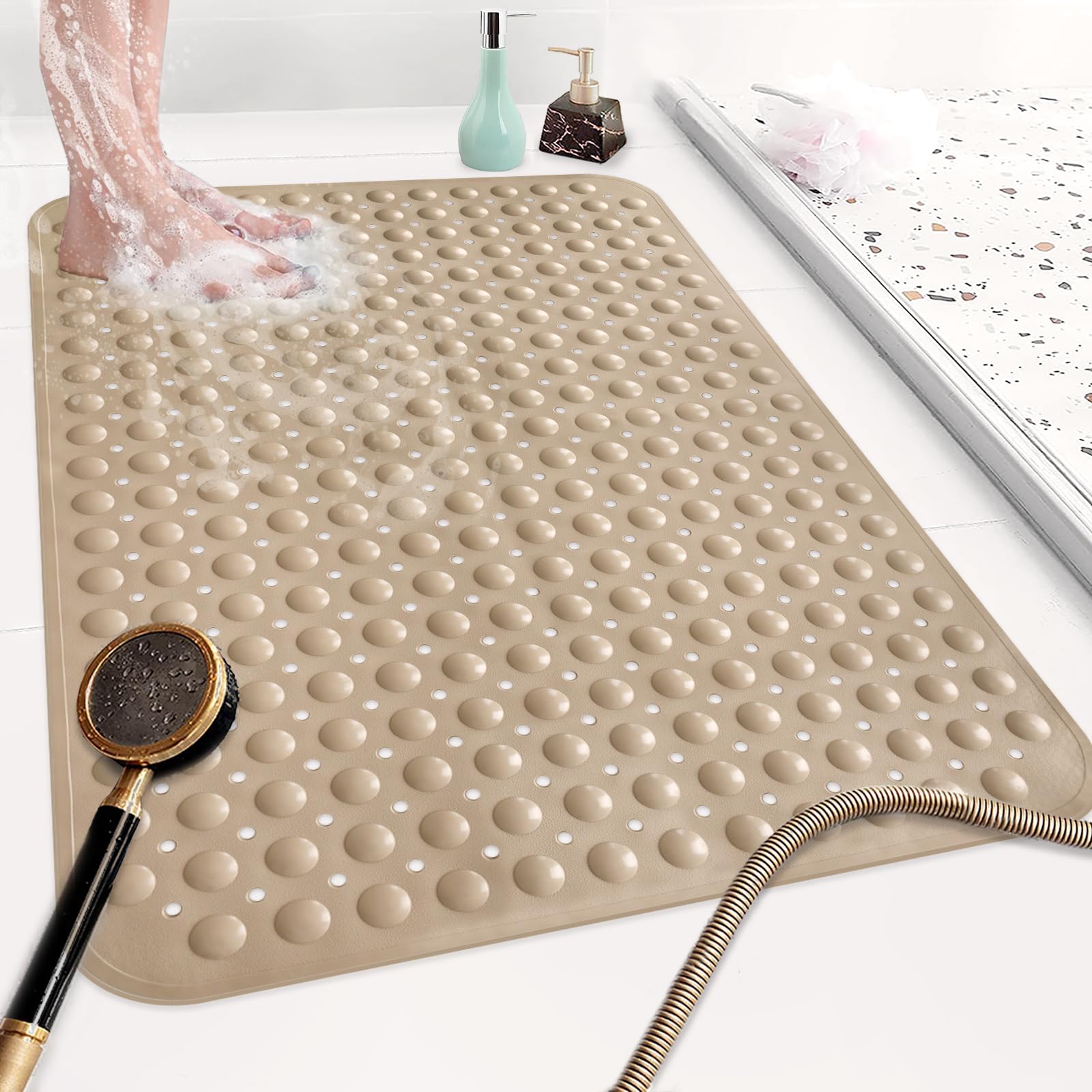 Mofonky Non Slip Shower Mat: 120 x 80 cm Extra Large Shower Mats for Inside Shower Stall - Soft TPE Long Anti Slip Anti Mould Shower Matt with Strong Suction Cups for Elderly