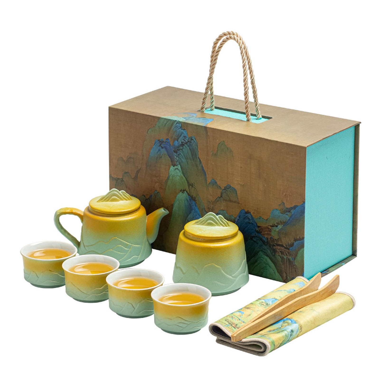 Ceramiczny zestaw do herbaty, przenośny dzbanek do herbaty Gongfu z czajnikiem i 4 filiżankami do biura, na piknik, kemping, idealny na ceremonie parzenia herbaty, łącznie 9 sztuk