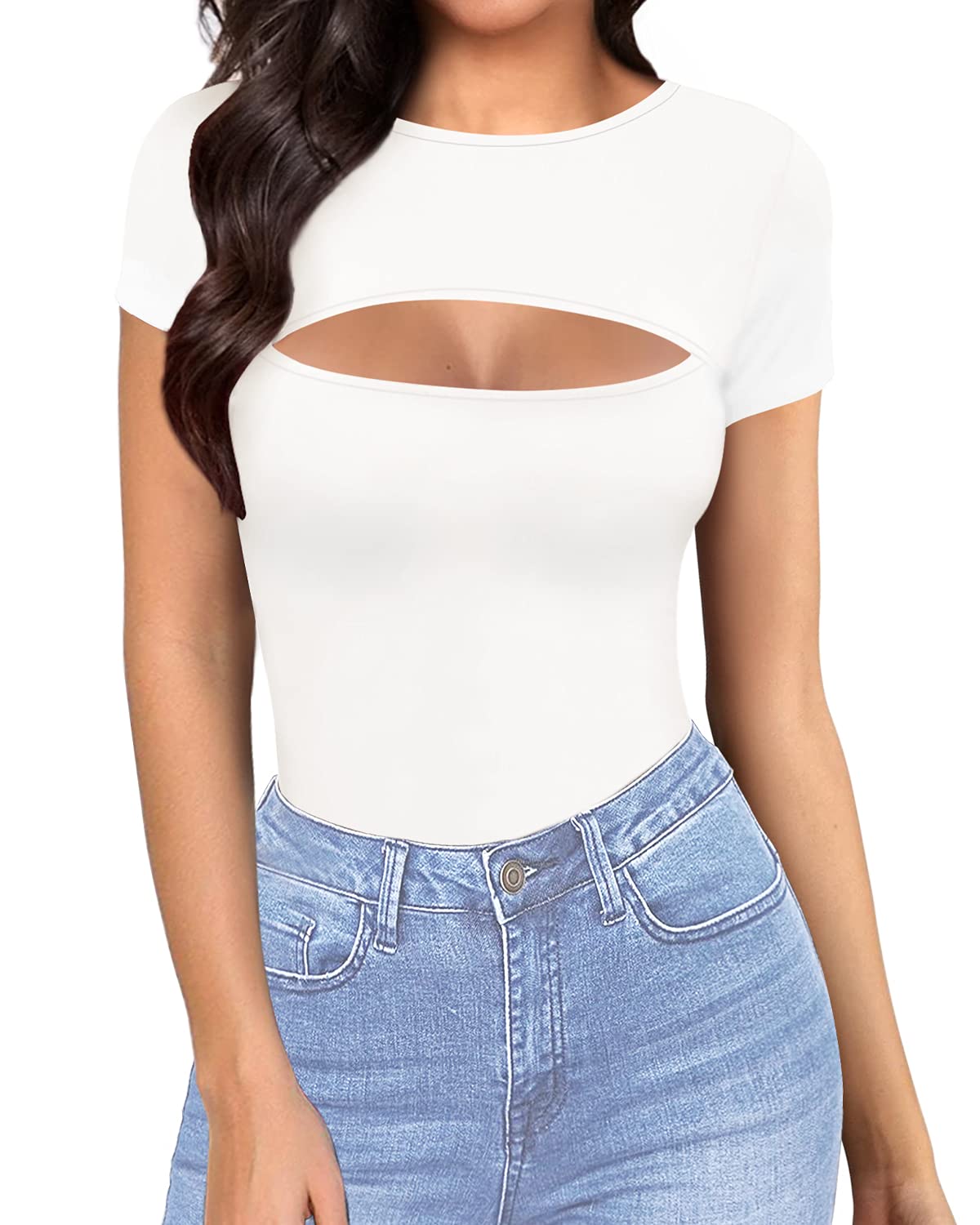 MANGOPOP Body de manga corta para mujer, sin mangas, con abertura frontal, manga larga