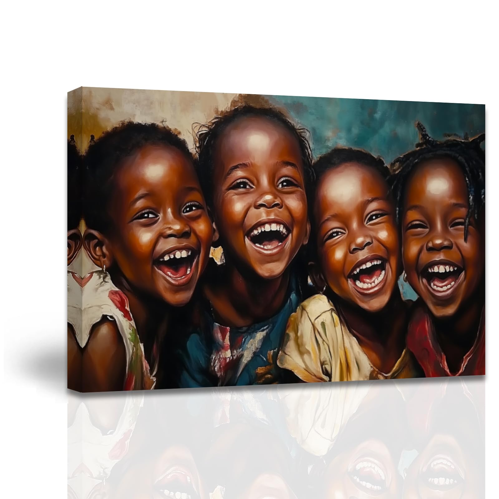 AWPANERAR African American Children Wall Art Black Kids Pictures Black Boys Girls Laughing Canvas Prints African Children Painting for Kid Room