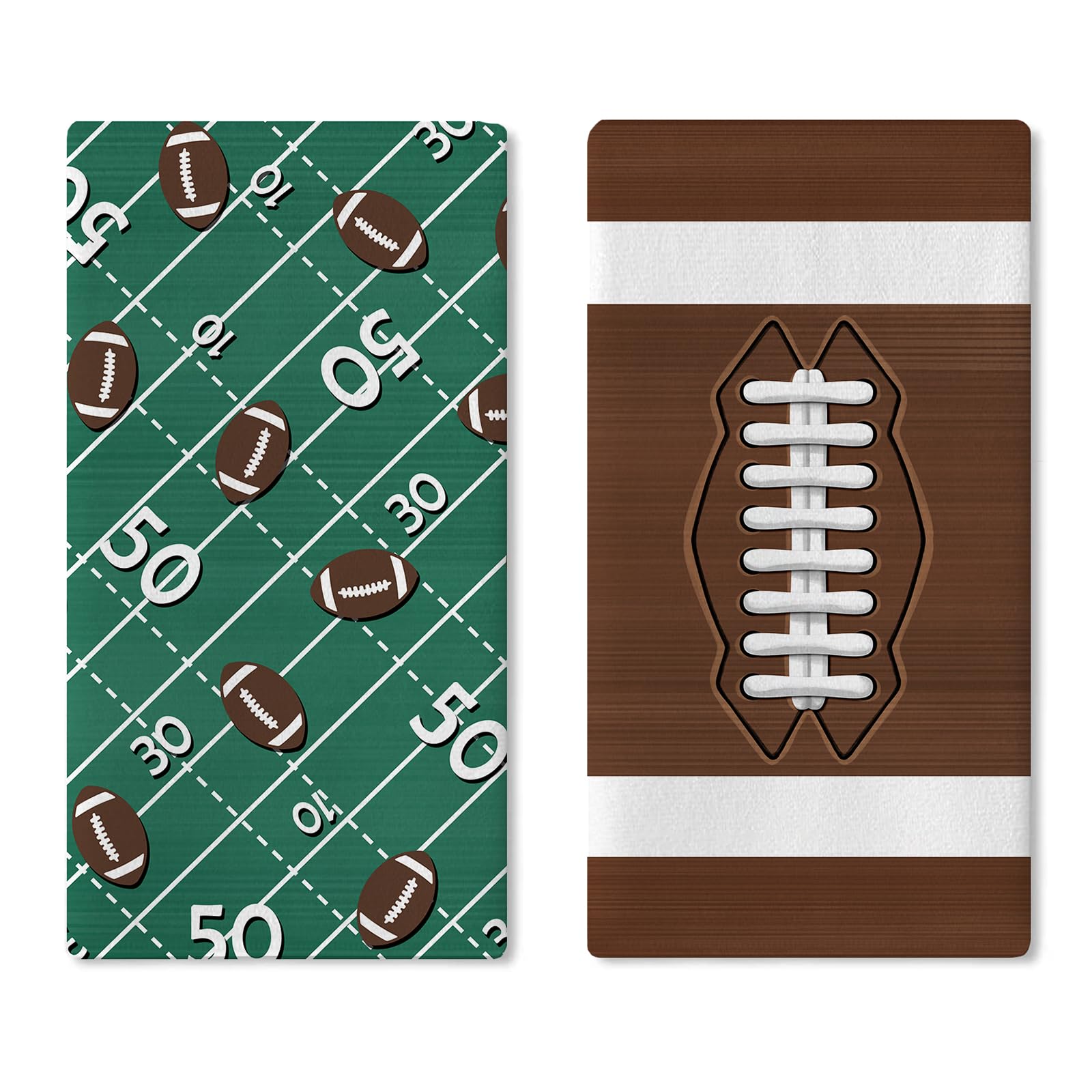 Football Kitchen Dish Towels Set of 2, Rugby Sport Theme Game Day Drying Hand Towels Baking Cooking Cloth, Green Brown Seasonal Home Kitchen Decor 18 x 26