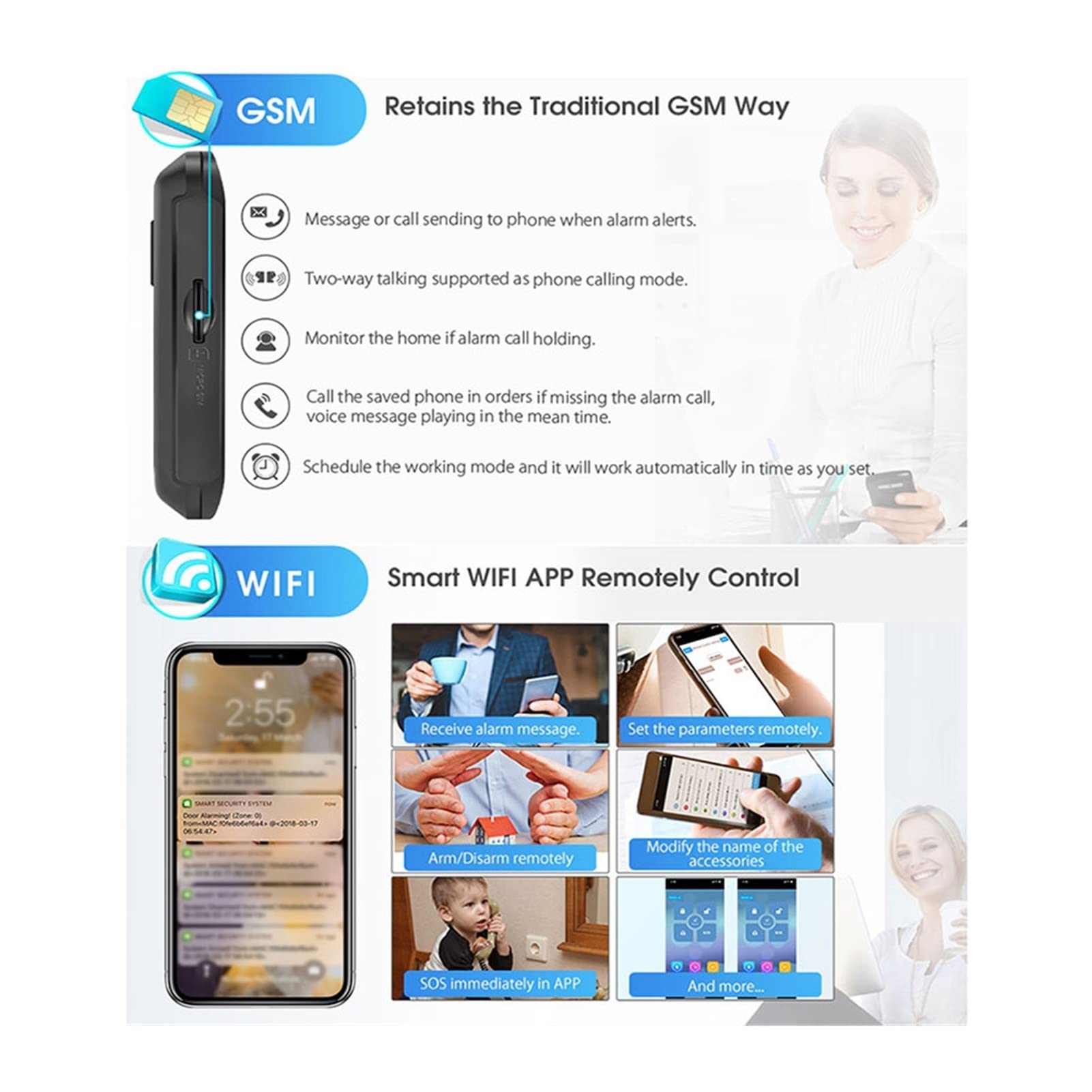Kit Allarme Casa, 4.3 pollici WiFi 3G GSM. di allarme for la sicurezza della casa della sicurezza wireless con sensore di movimento Tuya. App compatibile(E 15000MAH)