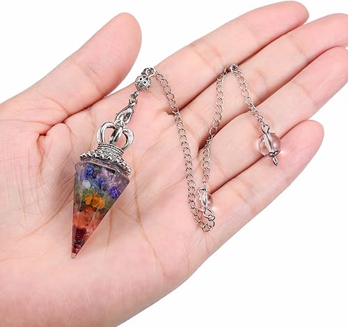 Miniatura 4 de Jovivi Péndulos naturales de cristal curativo de 7 chakras para radiestesia de adivinación, corona de 6 hechos, piedras de resina puntiagudas
