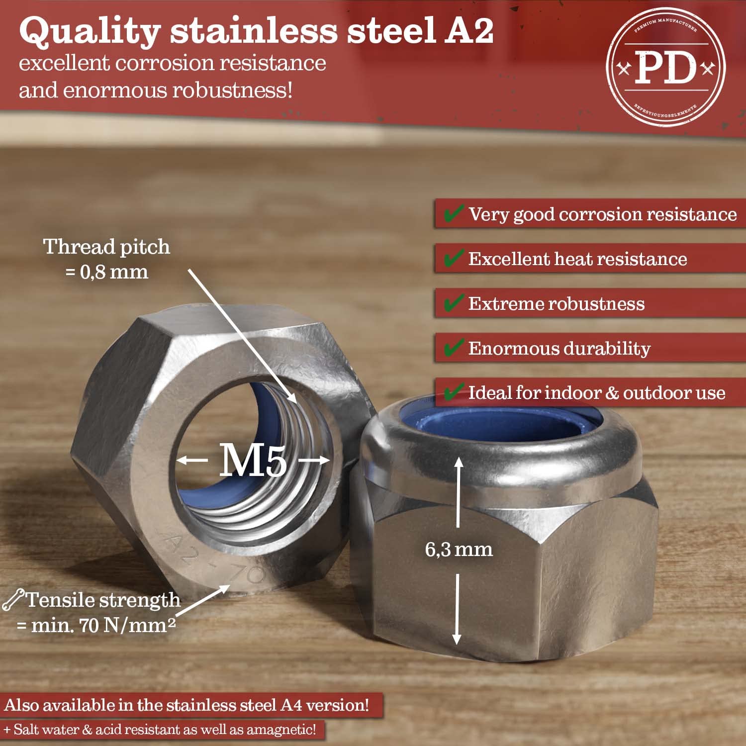 Dadi Autobloccanti M5 Acciaio Inox A2 V2A DIN 982 ISO 7040 25 Pezzi