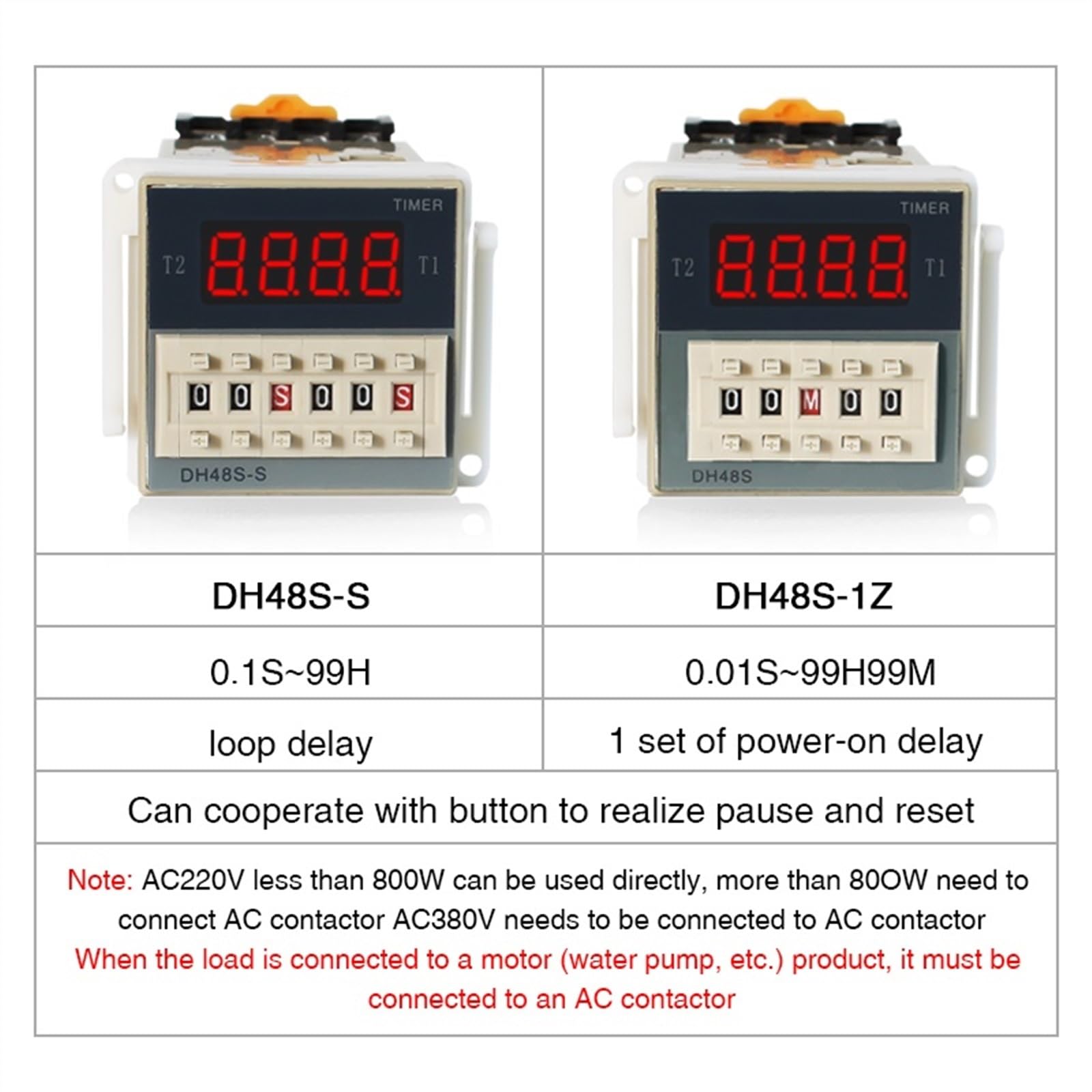 Relé de retardo programable DH48S-S 0,01 S-99990H con Base de enchufe DH48S 1Z 24v relé de tiempo 220v (Color : DH48S-1Z, Size : 220VAC)