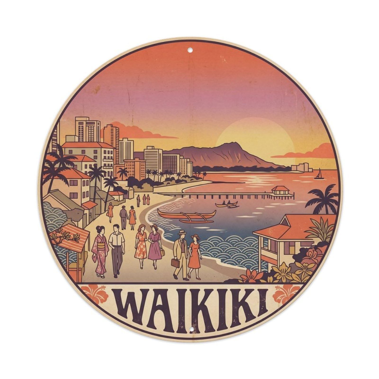 Waikiki Historic District Hawaii Coastal Travel Island Metal Tin Sign