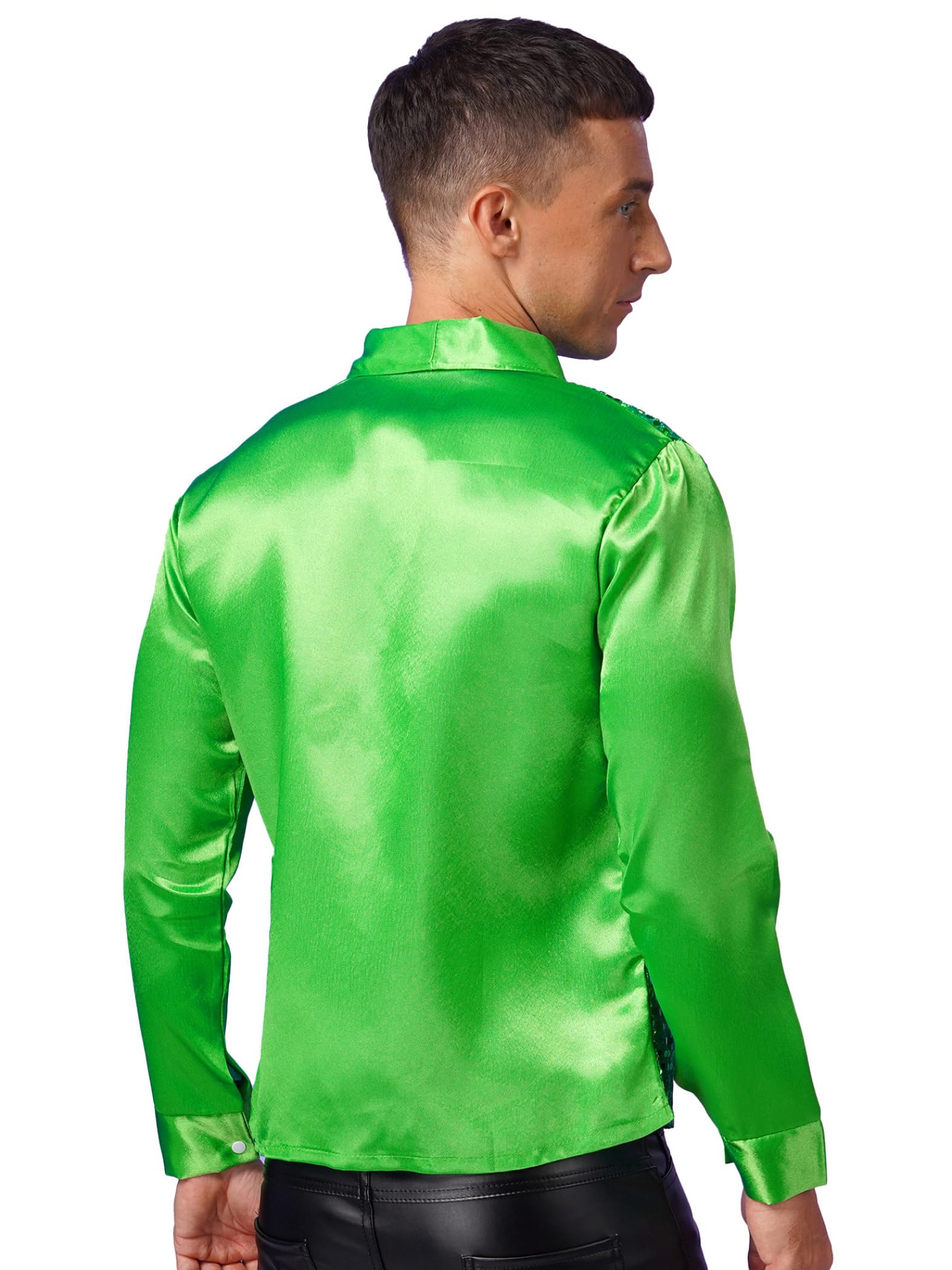 Camisa De Hombre Brillante Manga Larga Disfraz De Halloween Carnaval Traje Vintage Blusa Superior Años Disco Top De Baile
