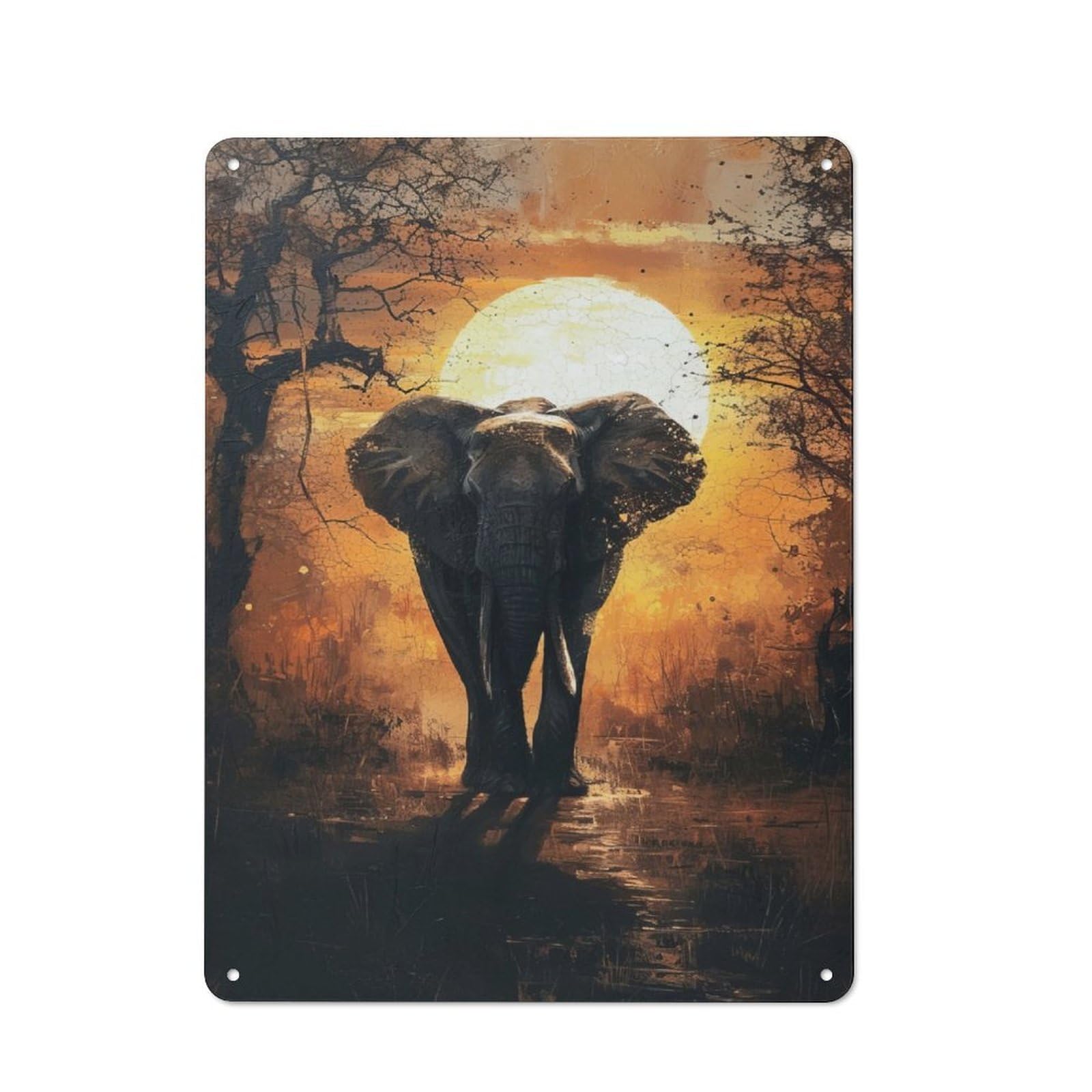 Junmoney Sunrise Elephant Majesty Retro Metal Plaque 40X30cm For Café Or Home Bar, With Clear Retro Wall Decor Character